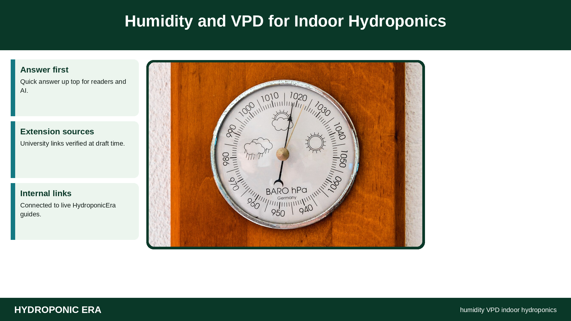 Humidity and VPD for Indoor Hydroponics — HydroponicEra tip card graphic