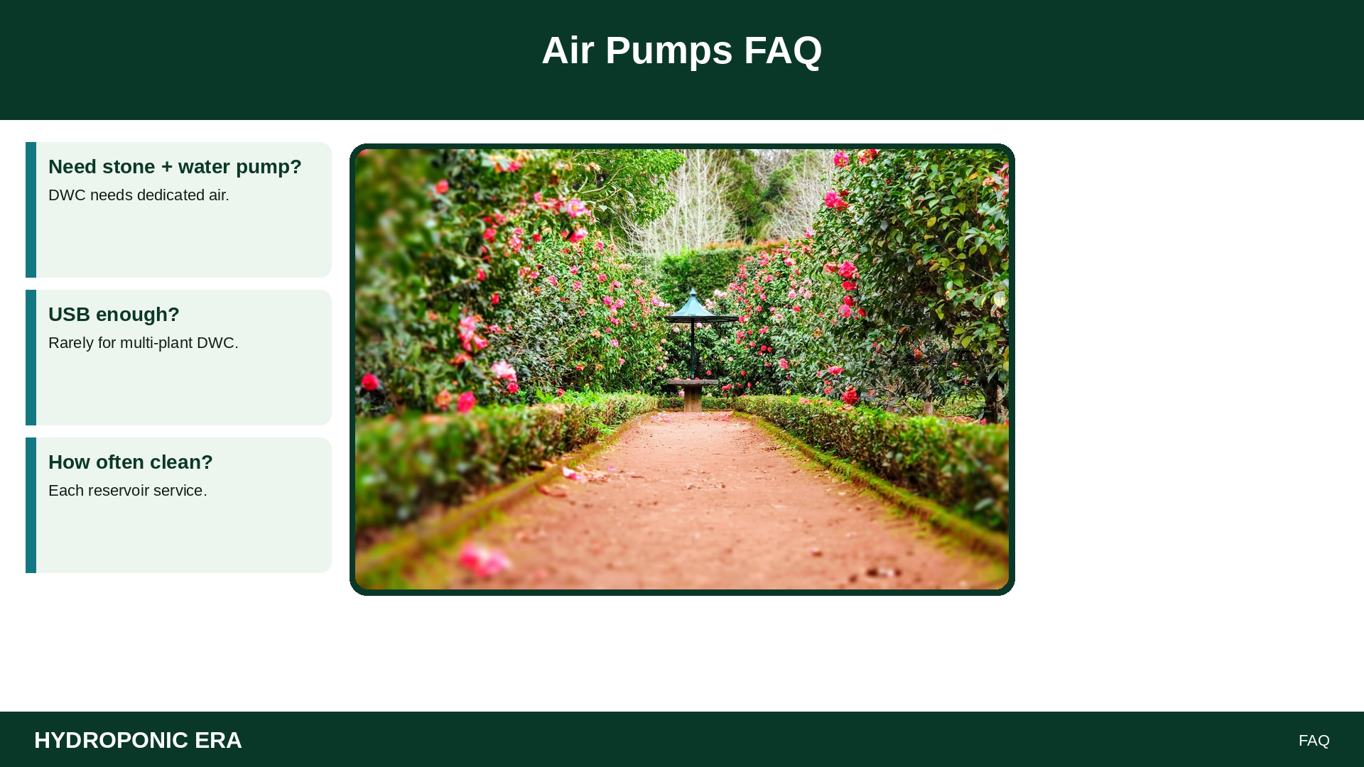 Air Pumps FAQ — HydroponicEra tip card graphic