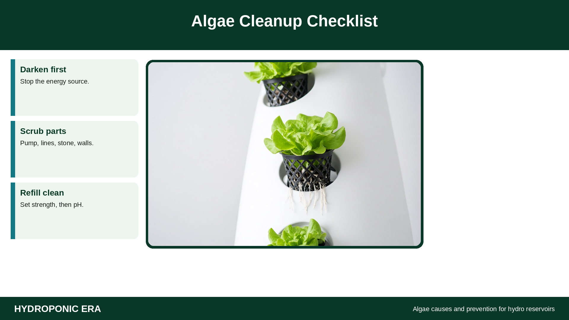 Grow pockets with algae cleanup checklist tip cards
