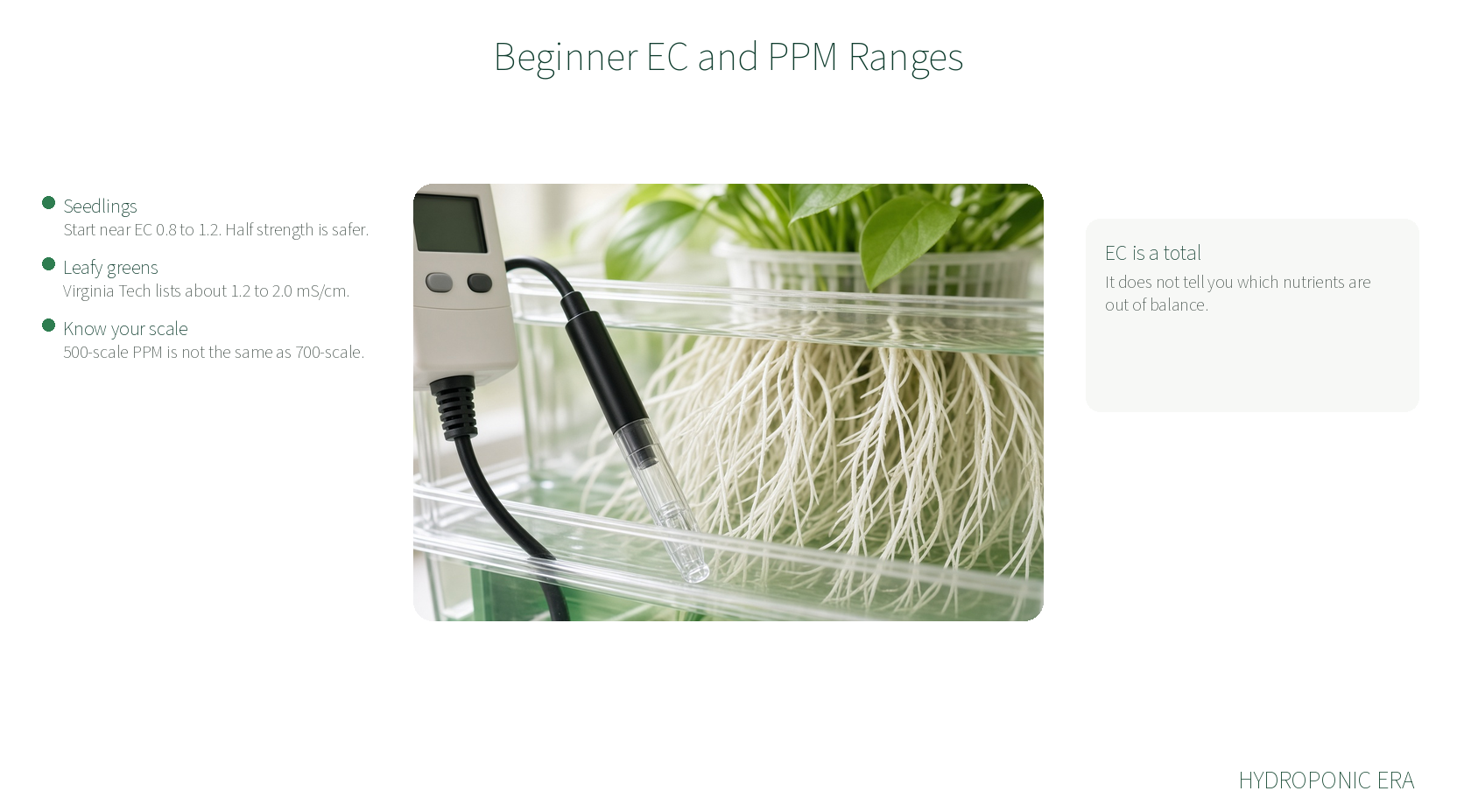 Beginner EC and PPM ranges for hydroponic nutrients