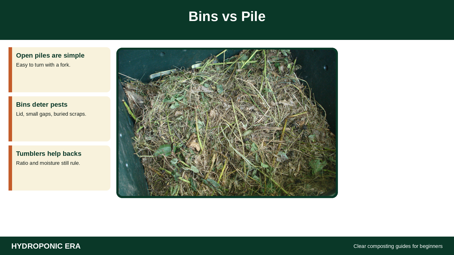 Composting bins vs pile: an open yard compost heap for beginners