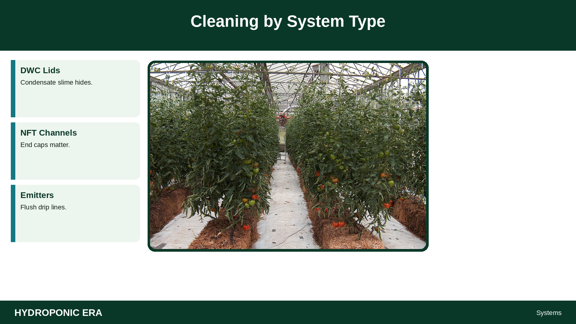 Cleaning by System Type — HydroponicEra tip card graphic