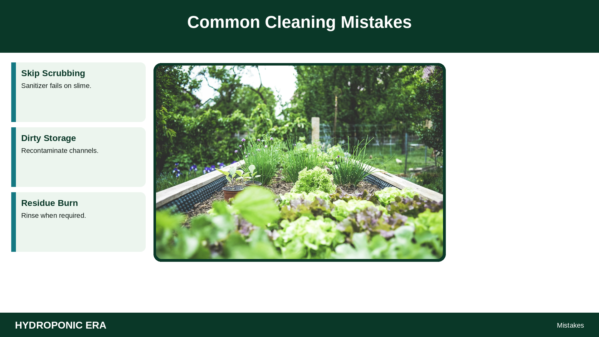Common Cleaning Mistakes — HydroponicEra tip card graphic