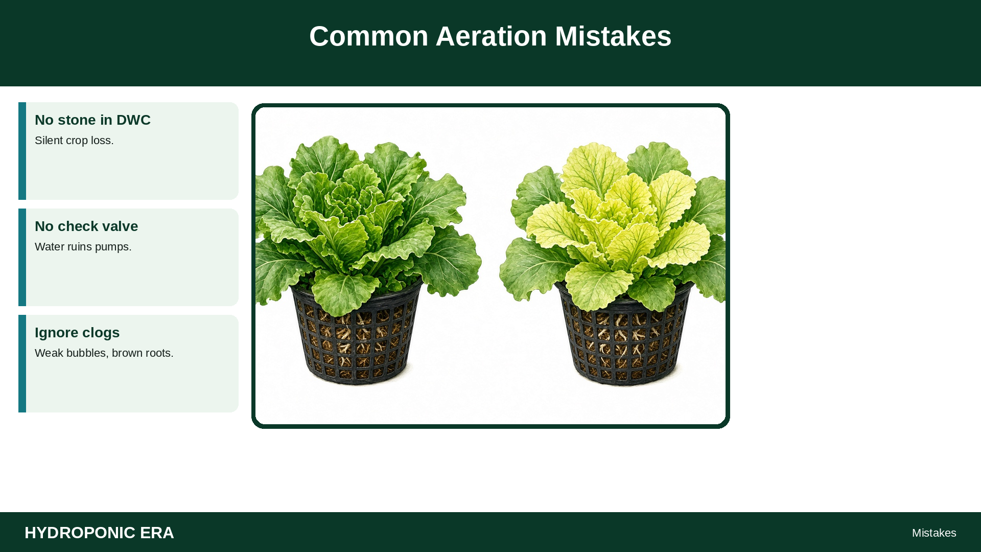Common Aeration Mistakes — HydroponicEra tip card graphic