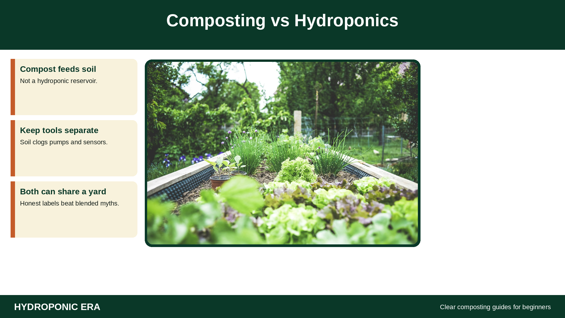 Composting versus hydroponics: soil compost stays out of indoor reservoirs