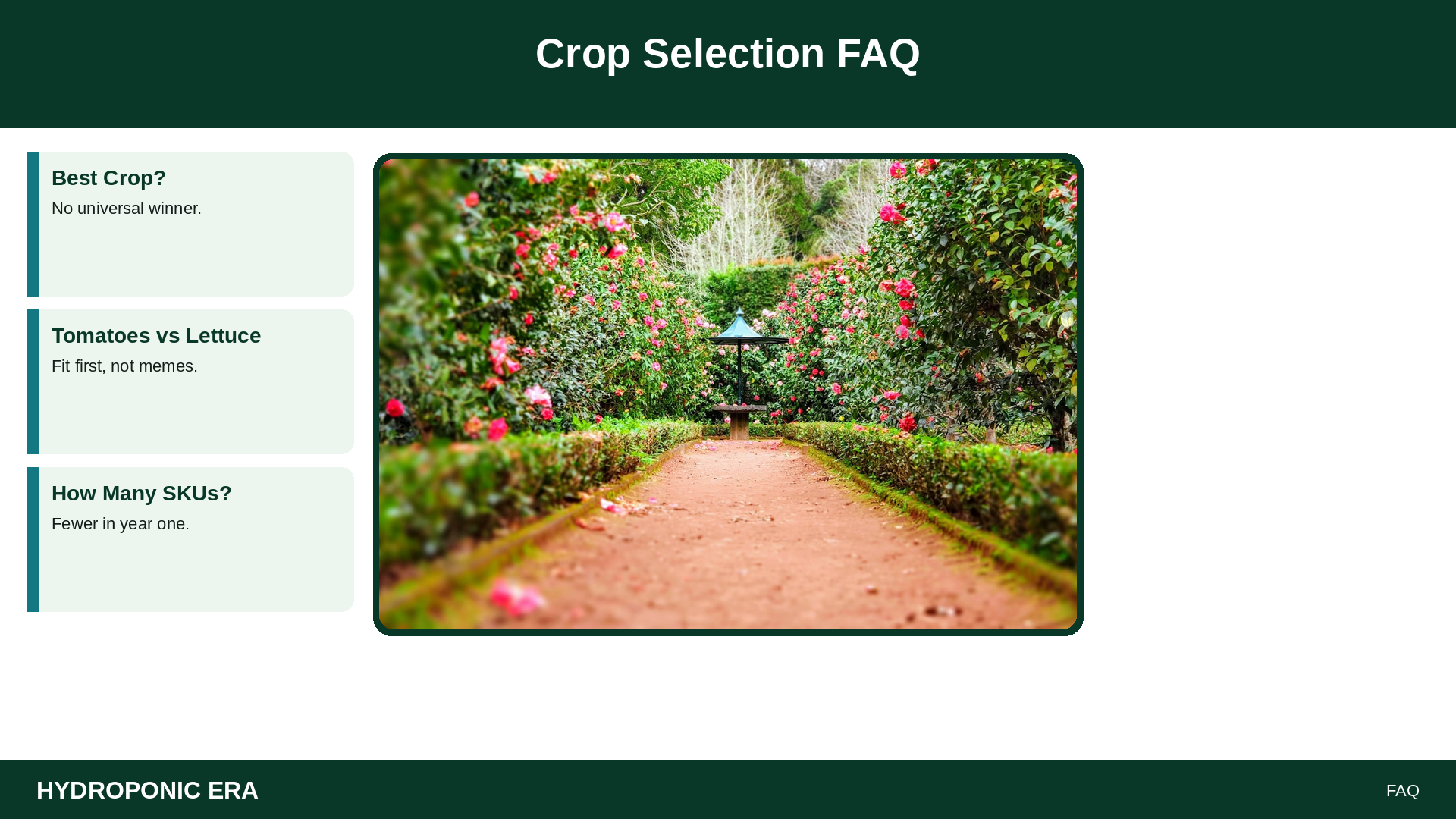 Crop Selection FAQ — HydroponicEra tip card graphic