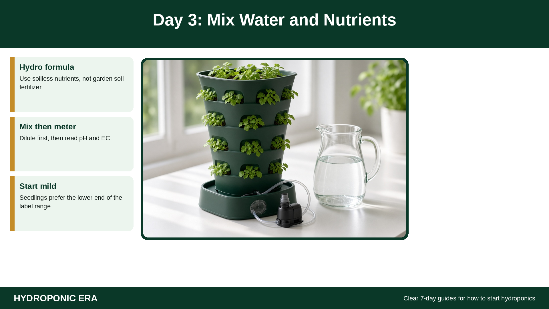 Day 3 mix water and nutrients when you start hydroponics