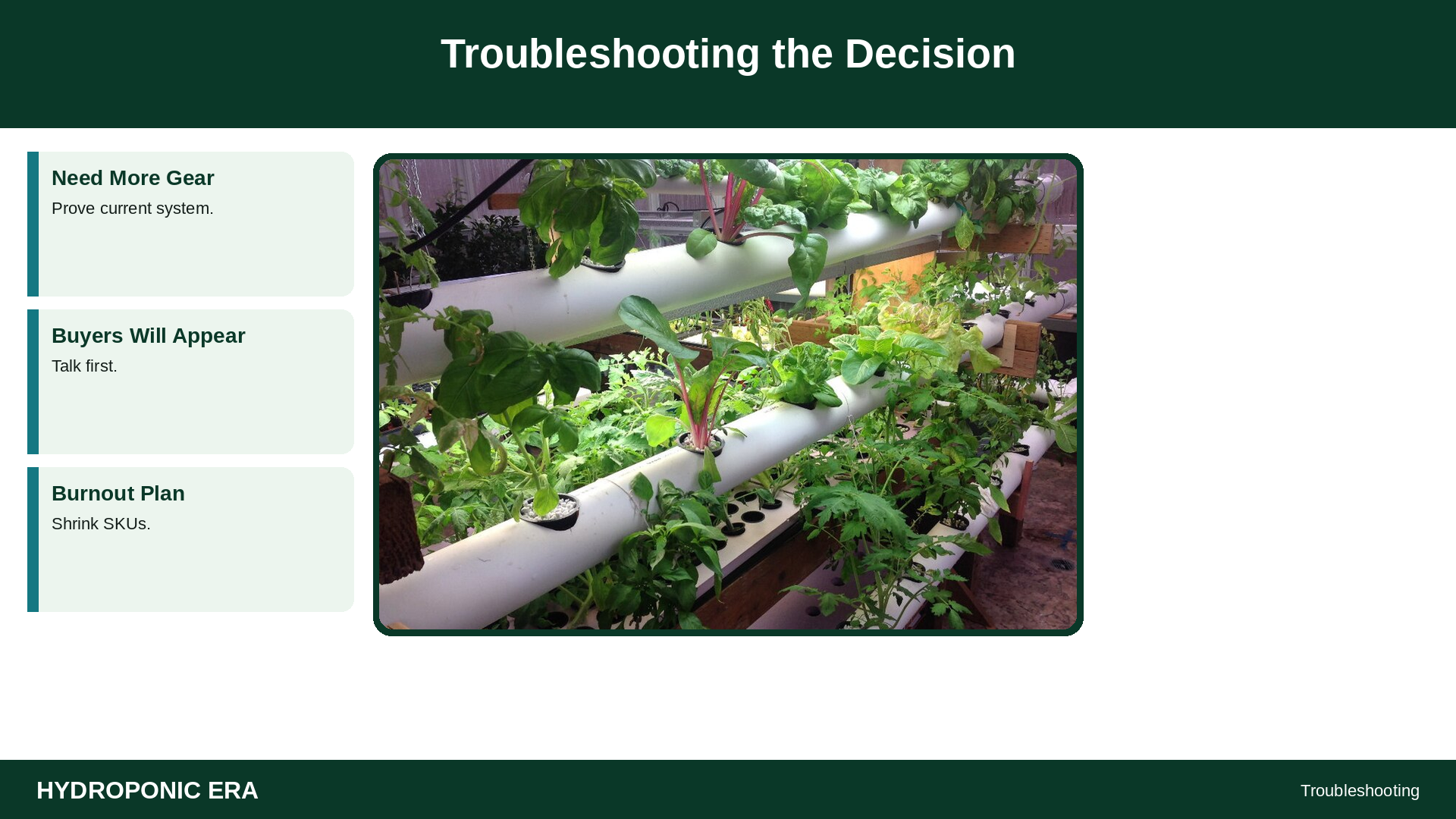 Troubleshooting the Decision — HydroponicEra tip card graphic