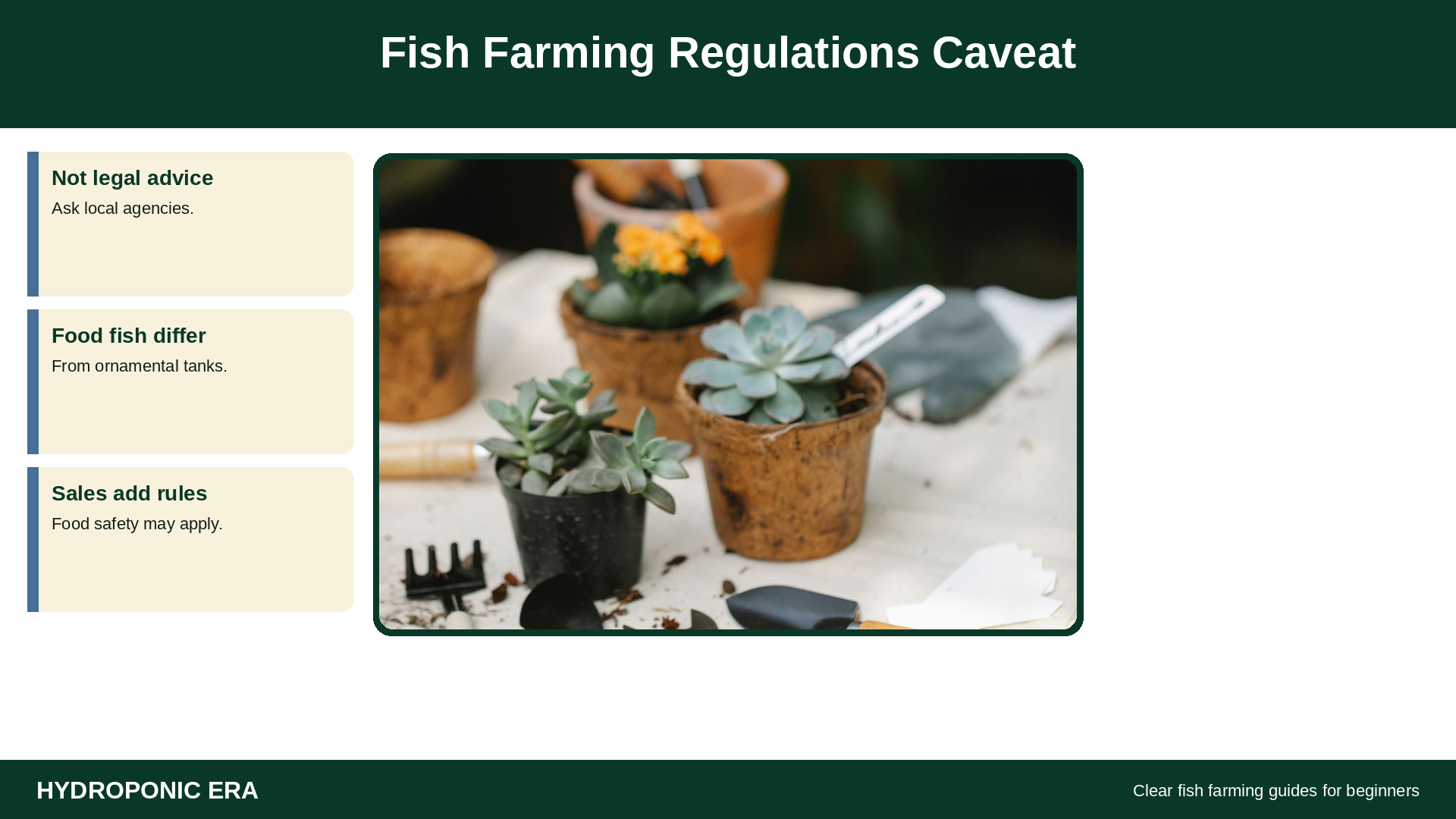 Fish farming regulations caveat for US UK AU CA beginners