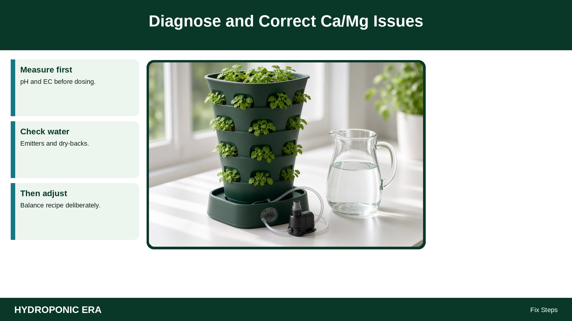 Diagnose and Correct Ca/Mg Issues — HydroponicEra tip card graphic