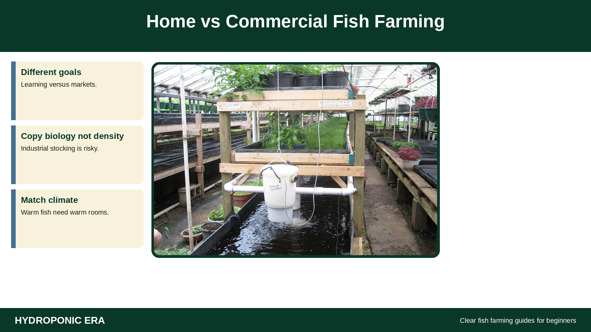 Home versus commercial fish farming in a media bed teaching system