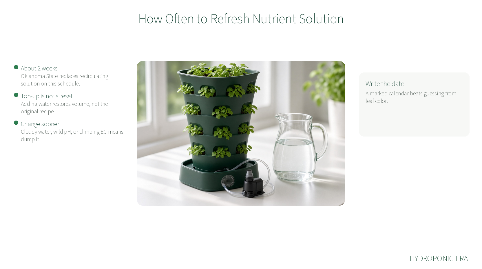 How often to refresh hydroponic nutrient solution in a home reservoir