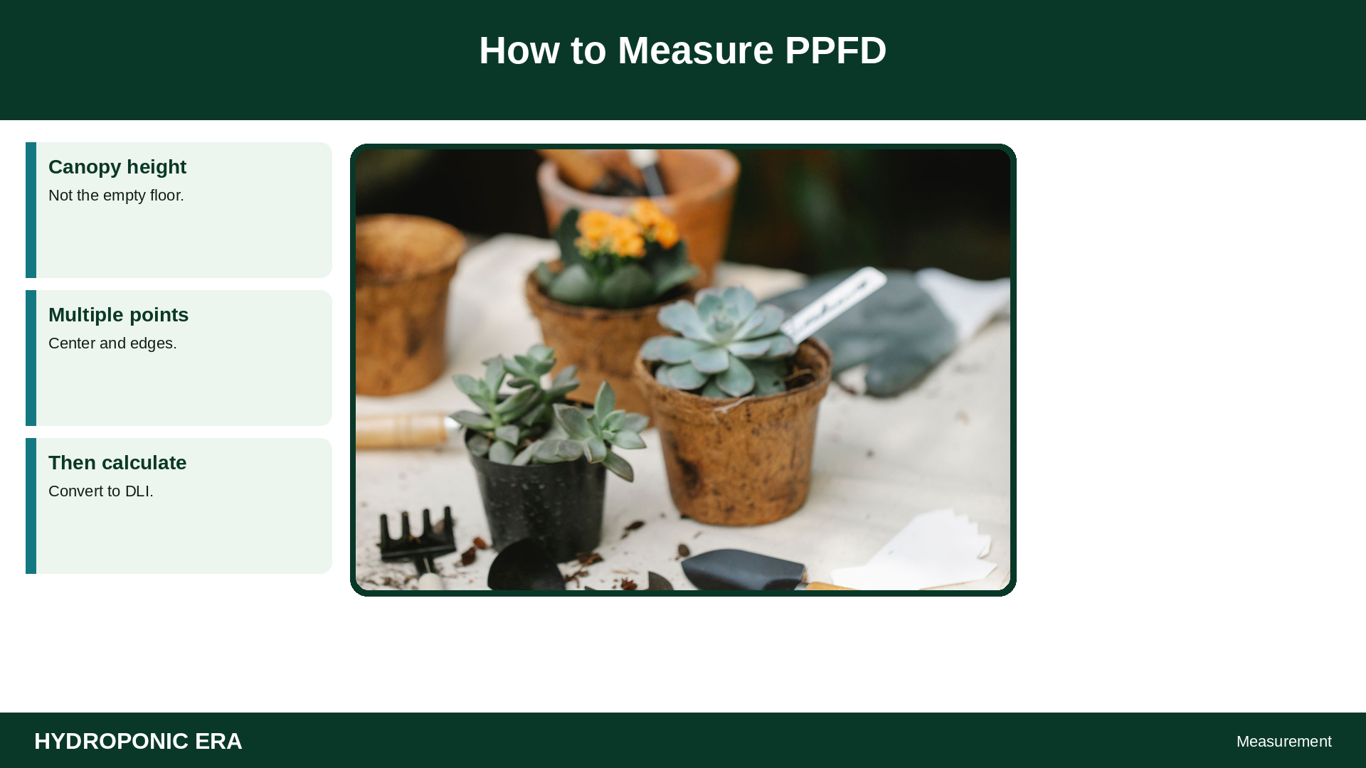 How to Measure PPFD — HydroponicEra tip card graphic