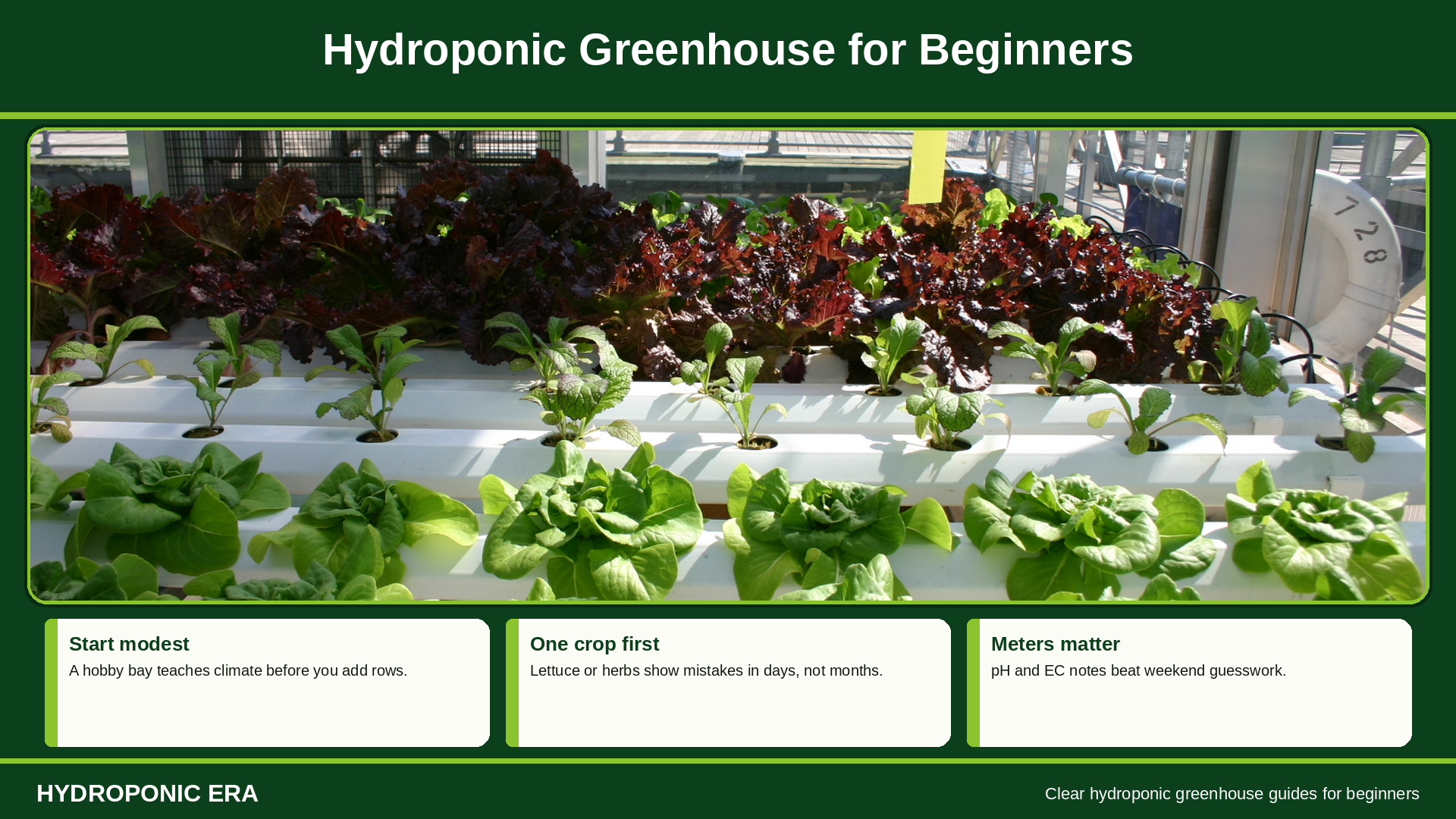 Hydroponic greenhouse for beginners: calm backyard bay with leafy greens