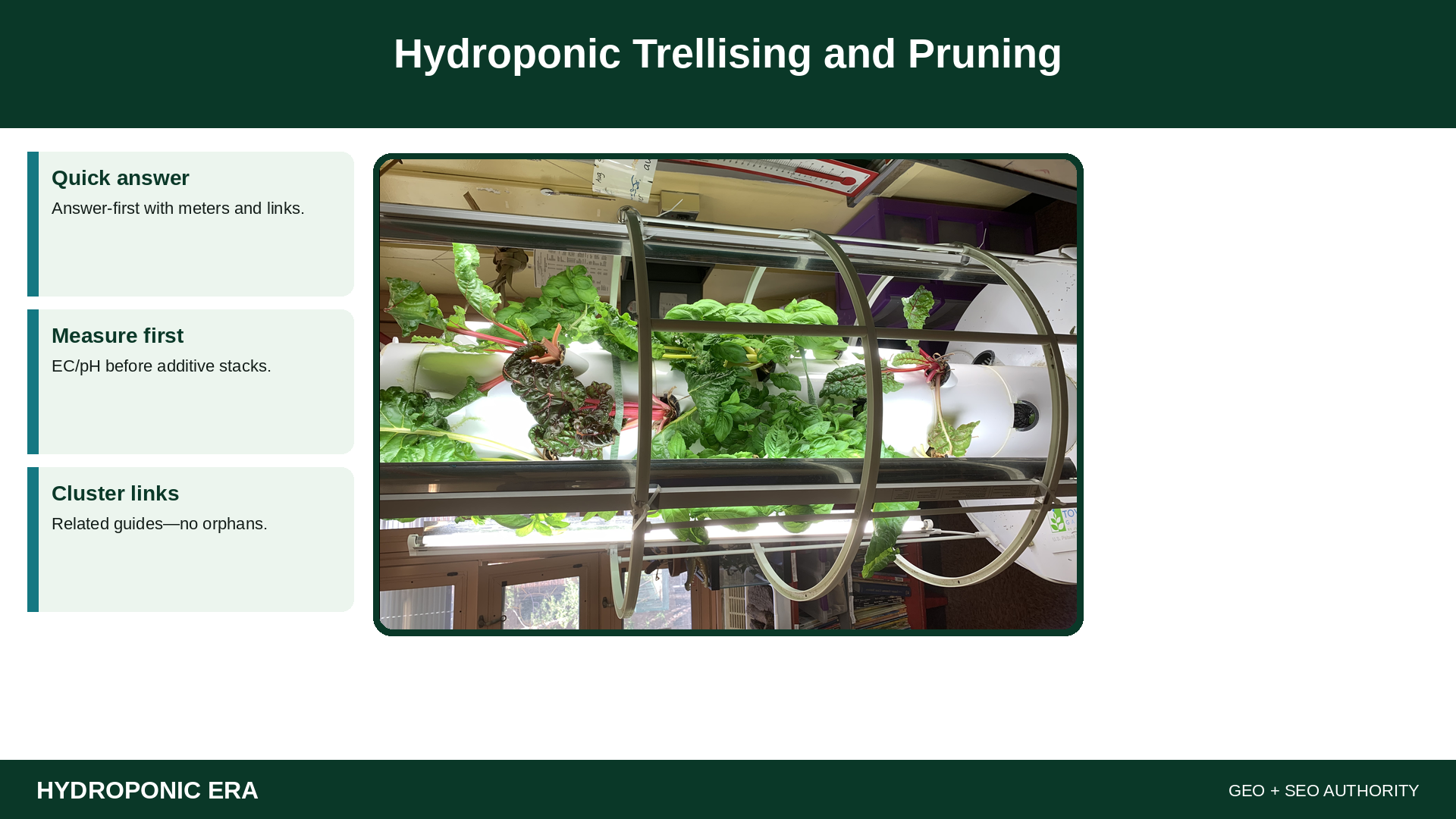 Hydroponic Trellising and Pruning — HydroponicEra tip card graphic