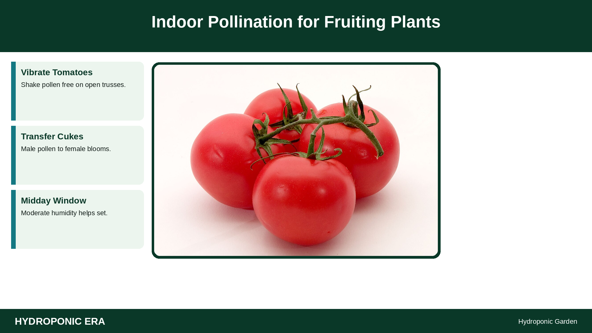 Indoor Pollination for Fruiting Plants — HydroponicEra tip card graphic