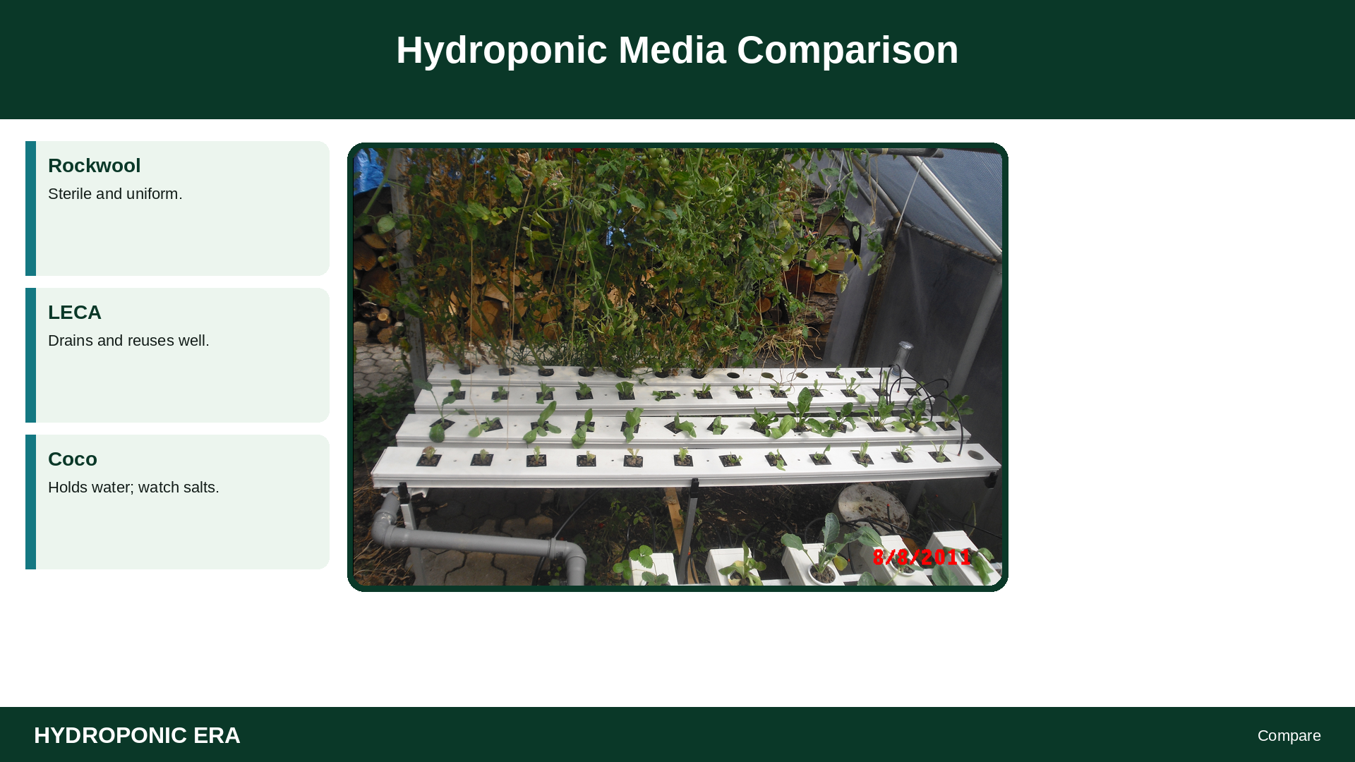 Hydroponic Media Comparison — HydroponicEra tip card graphic