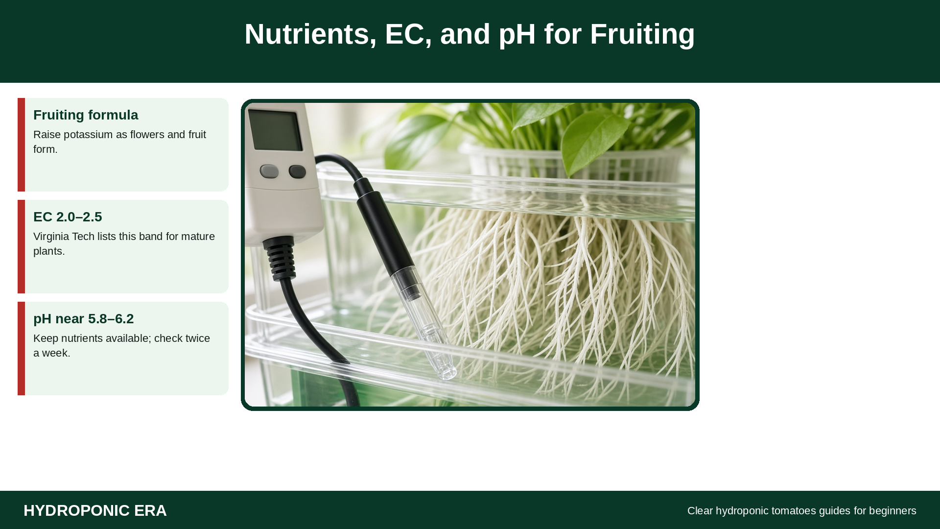 Nutrients EC and pH for hydroponic tomatoes fruiting stage