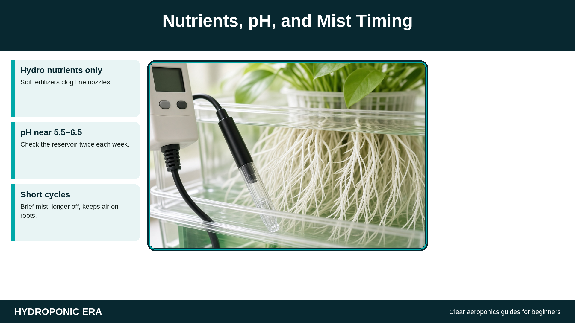 Nutrients pH and mist timing for aeroponics beginners
