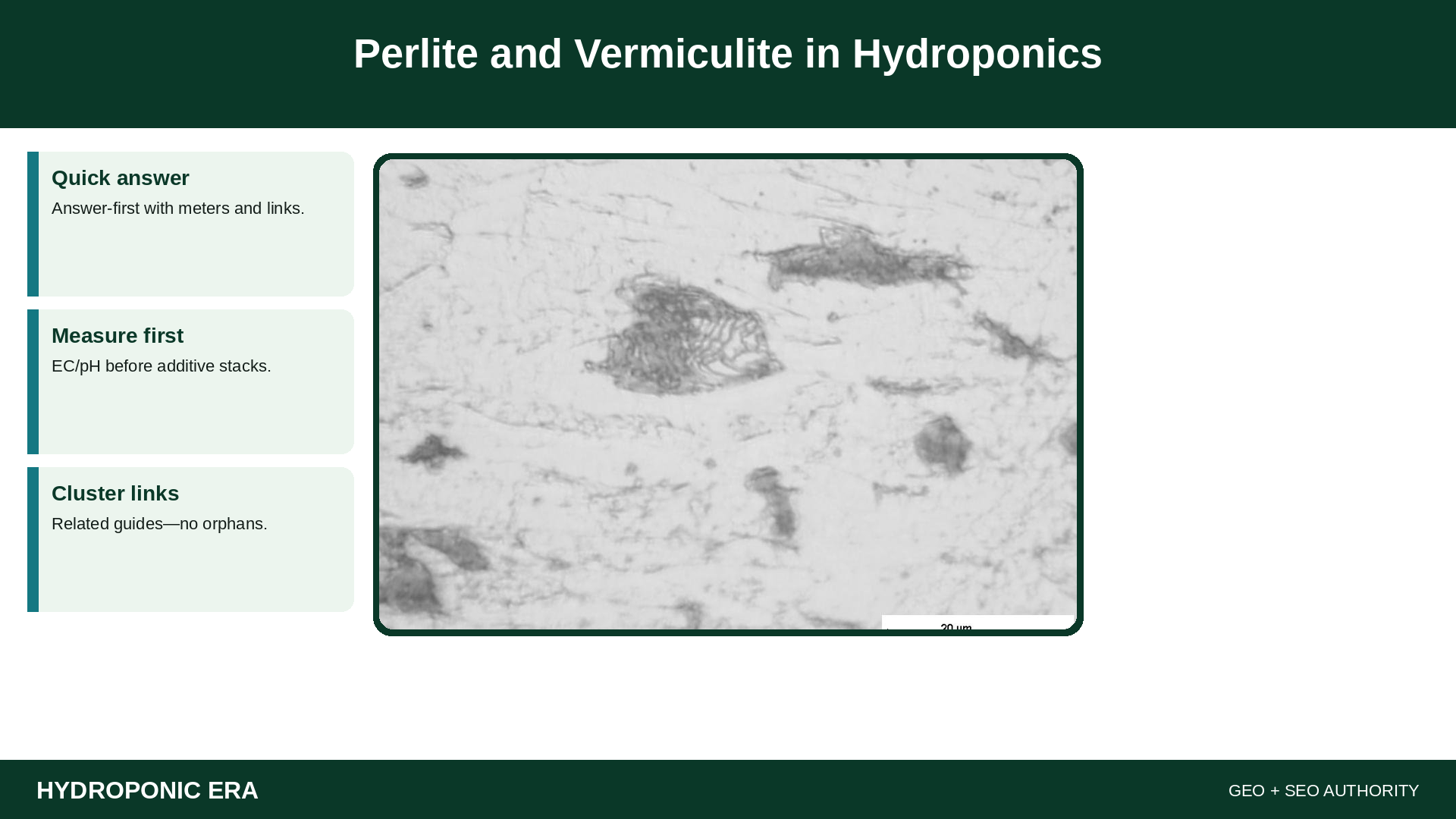 Perlite and Vermiculite in Hydroponics — HydroponicEra tip card graphic