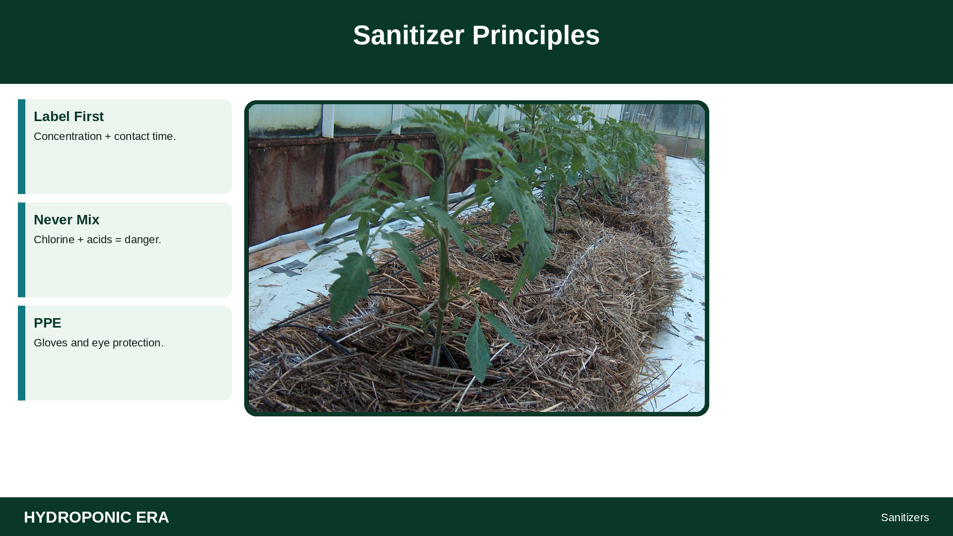 Sanitizer Principles — HydroponicEra tip card graphic