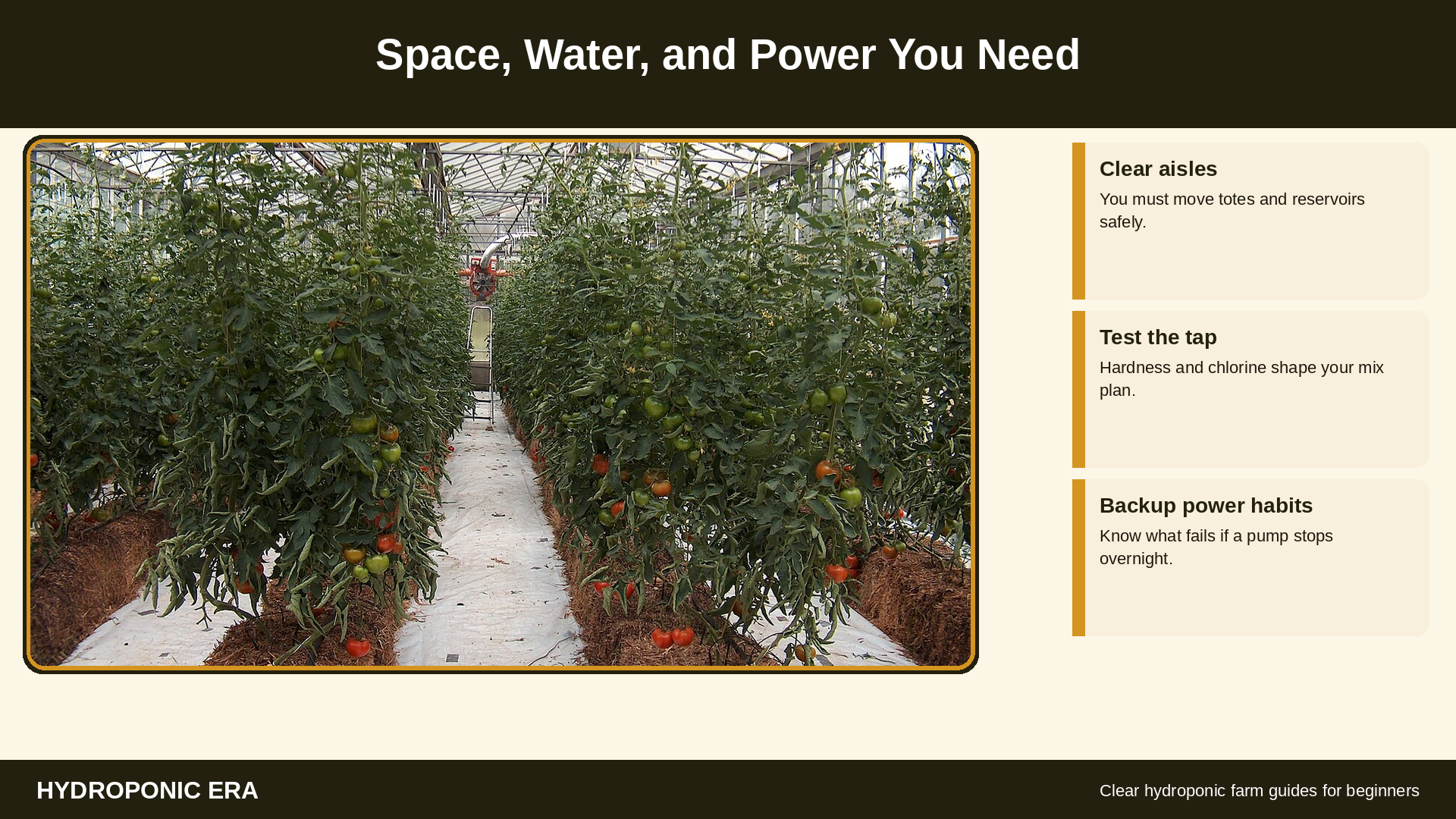 Space water and power you need for a small hydroponic farm greenhouse bay