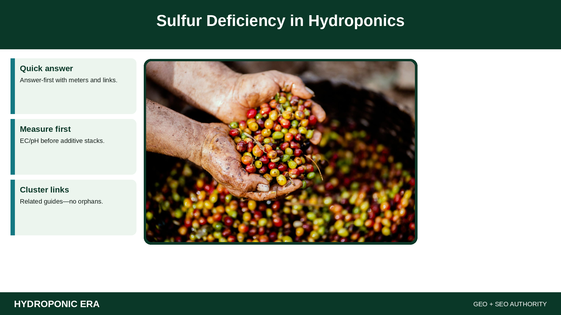Sulfur Deficiency in Hydroponics — HydroponicEra tip card graphic