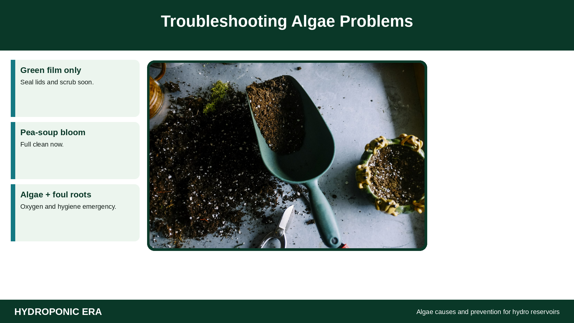 Healthy plants with algae troubleshooting tip cards