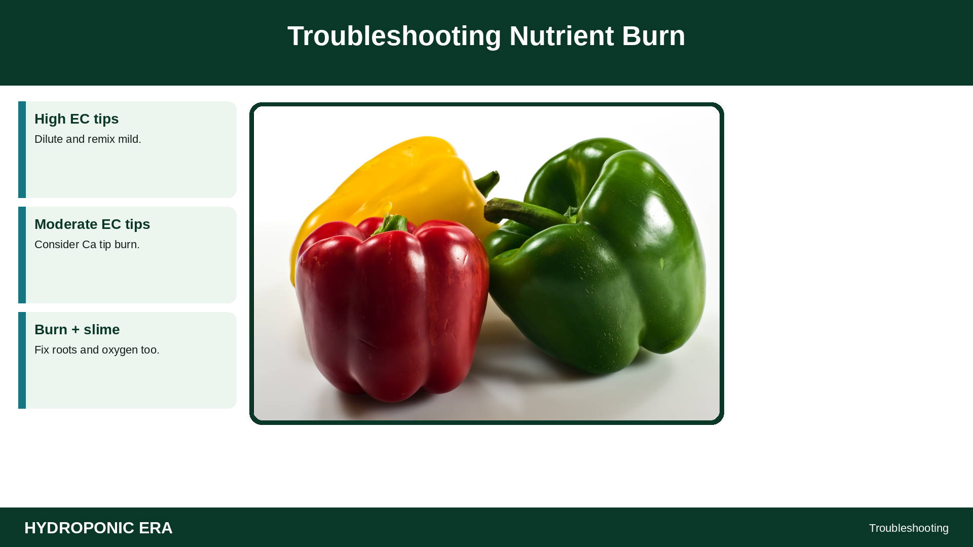Troubleshooting Nutrient Burn — HydroponicEra tip card graphic