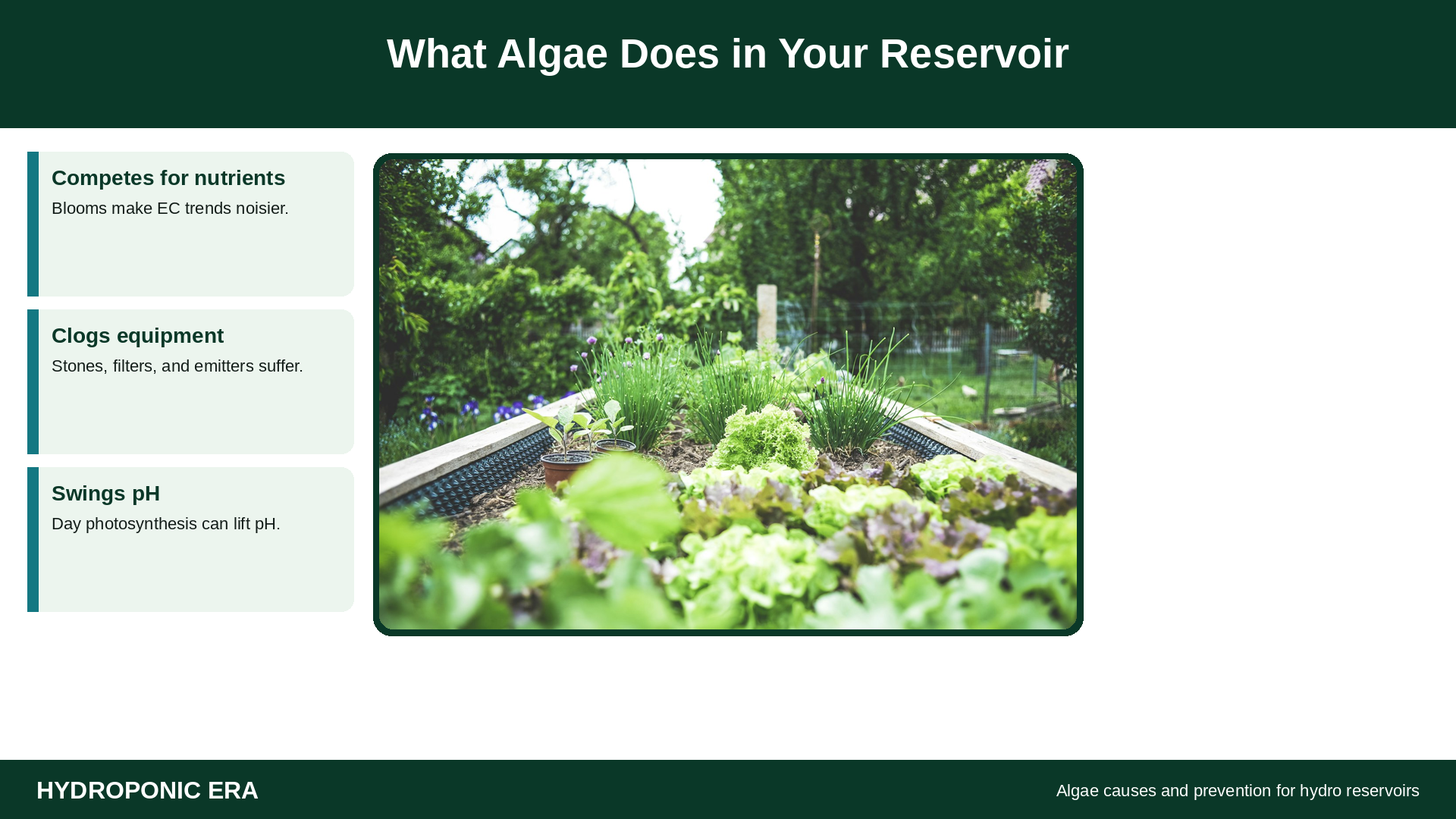 Reservoir photo with tip cards explaining what algae does