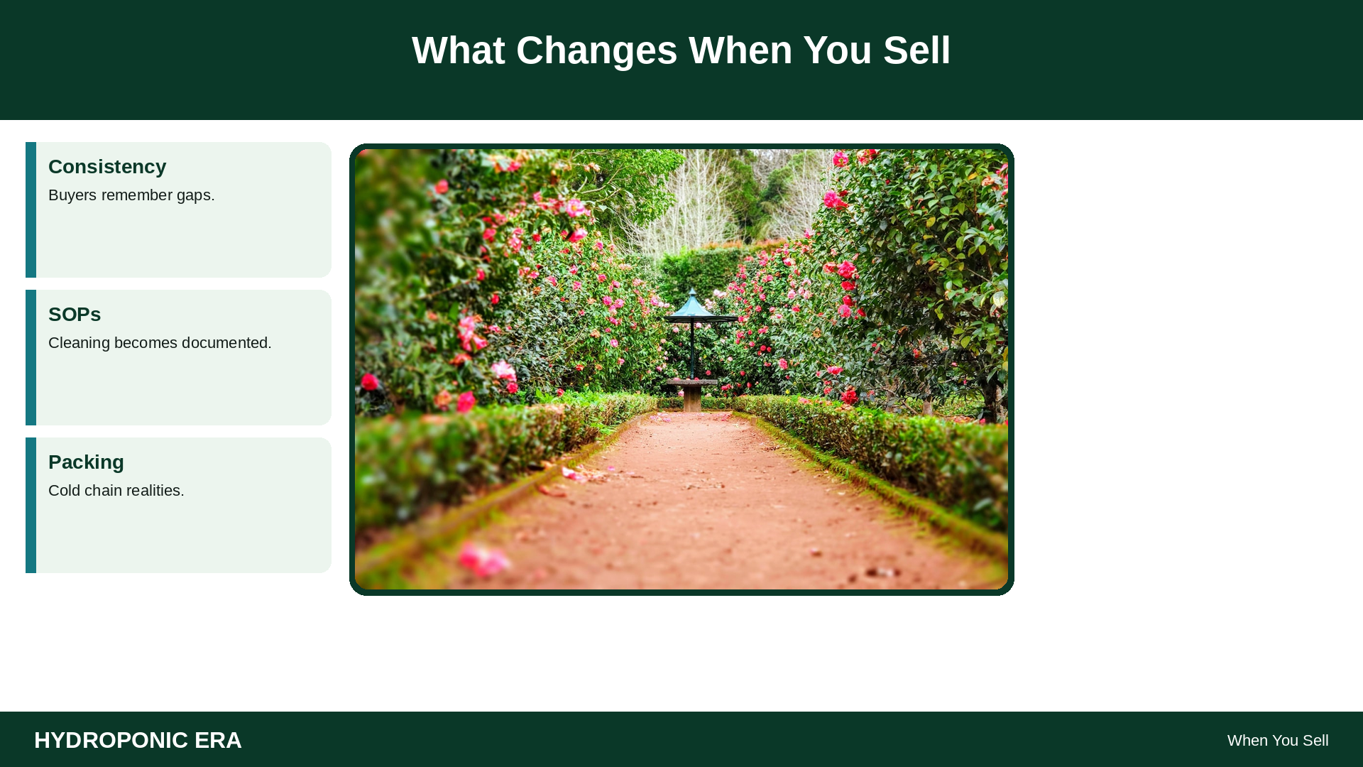 What Changes When You Sell — HydroponicEra tip card graphic
