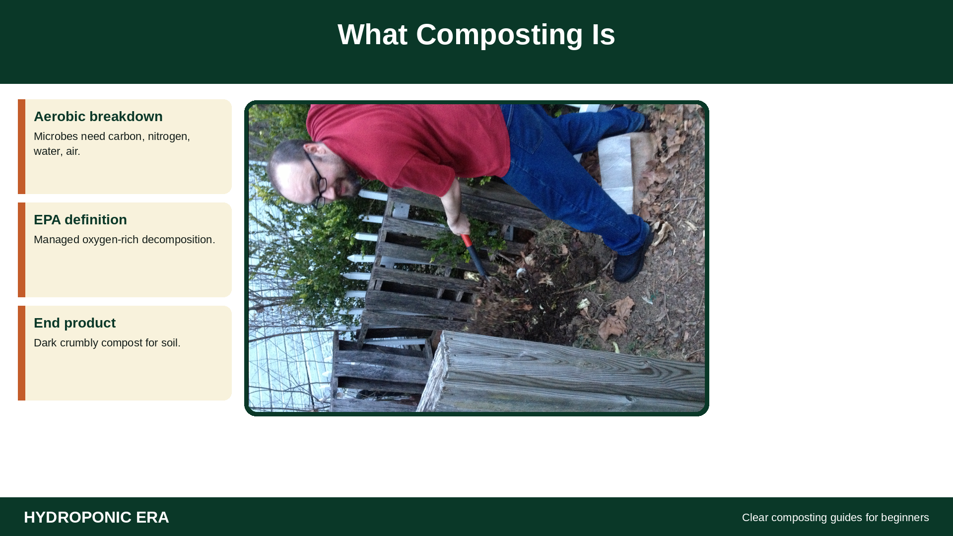 What composting is: turning a home compost pile with a garden fork