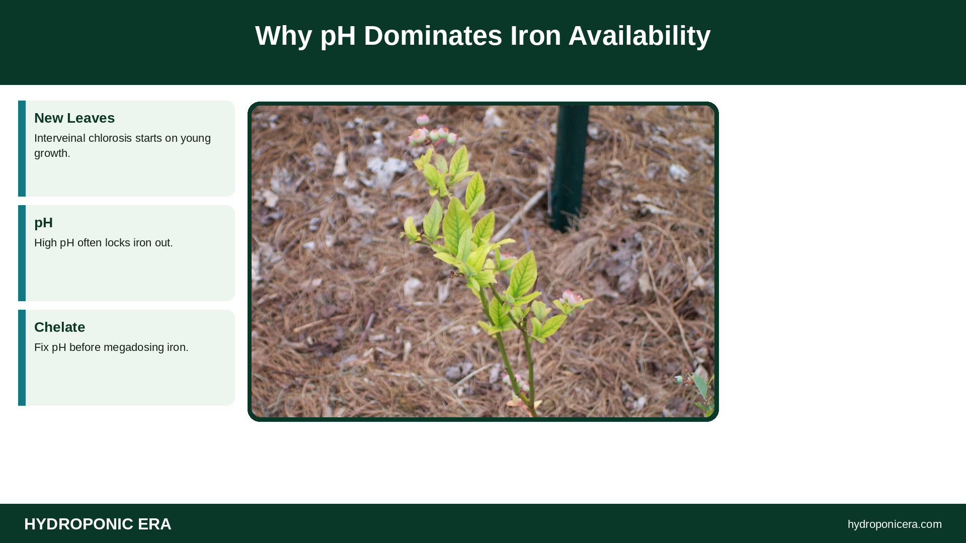 Why pH Dominates Iron Availability — HydroponicEra tip card graphic