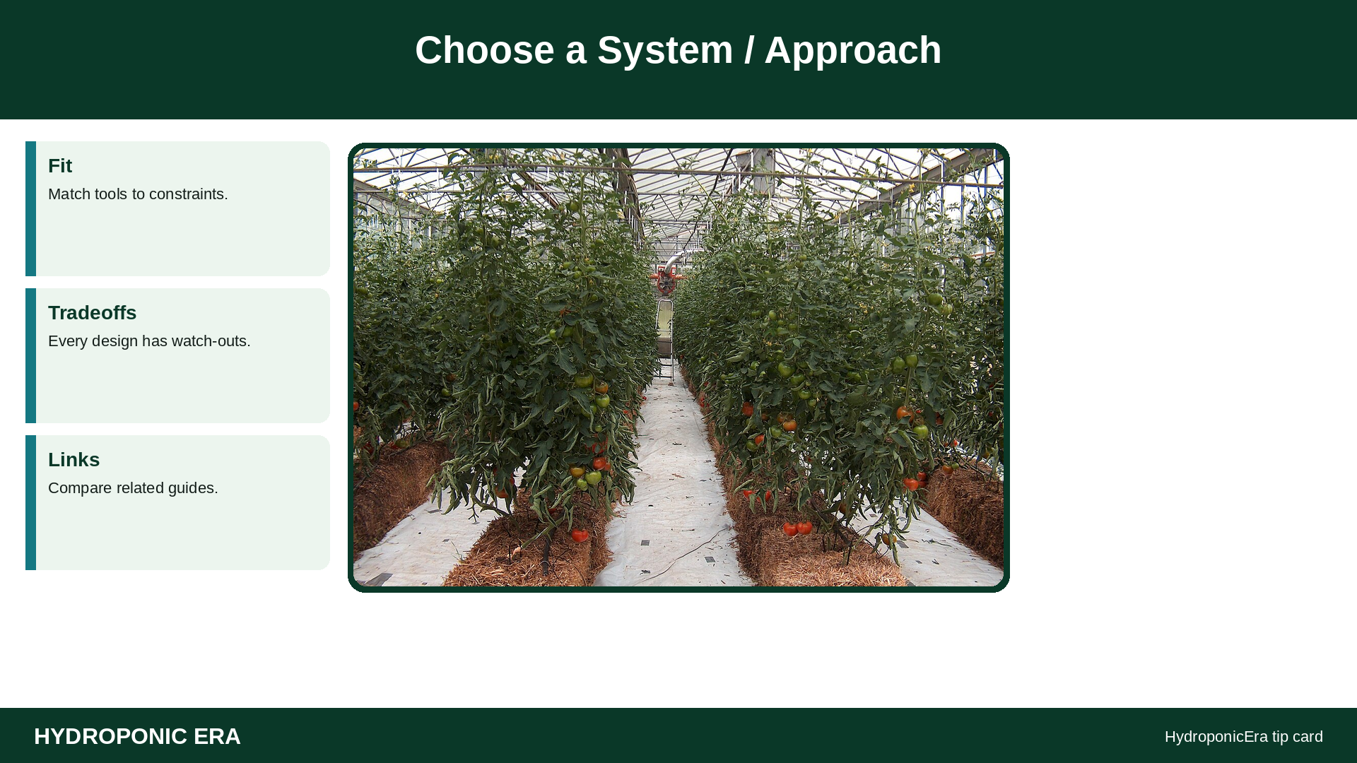 Choose a System / Approach — HydroponicEra tip card graphic