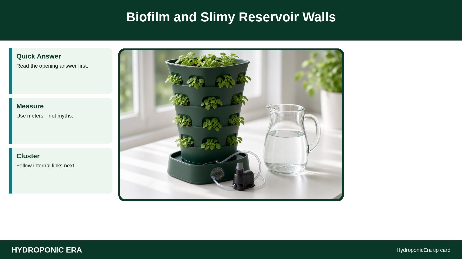 Biofilm and Slimy Reservoir Walls — HydroponicEra tip card graphic