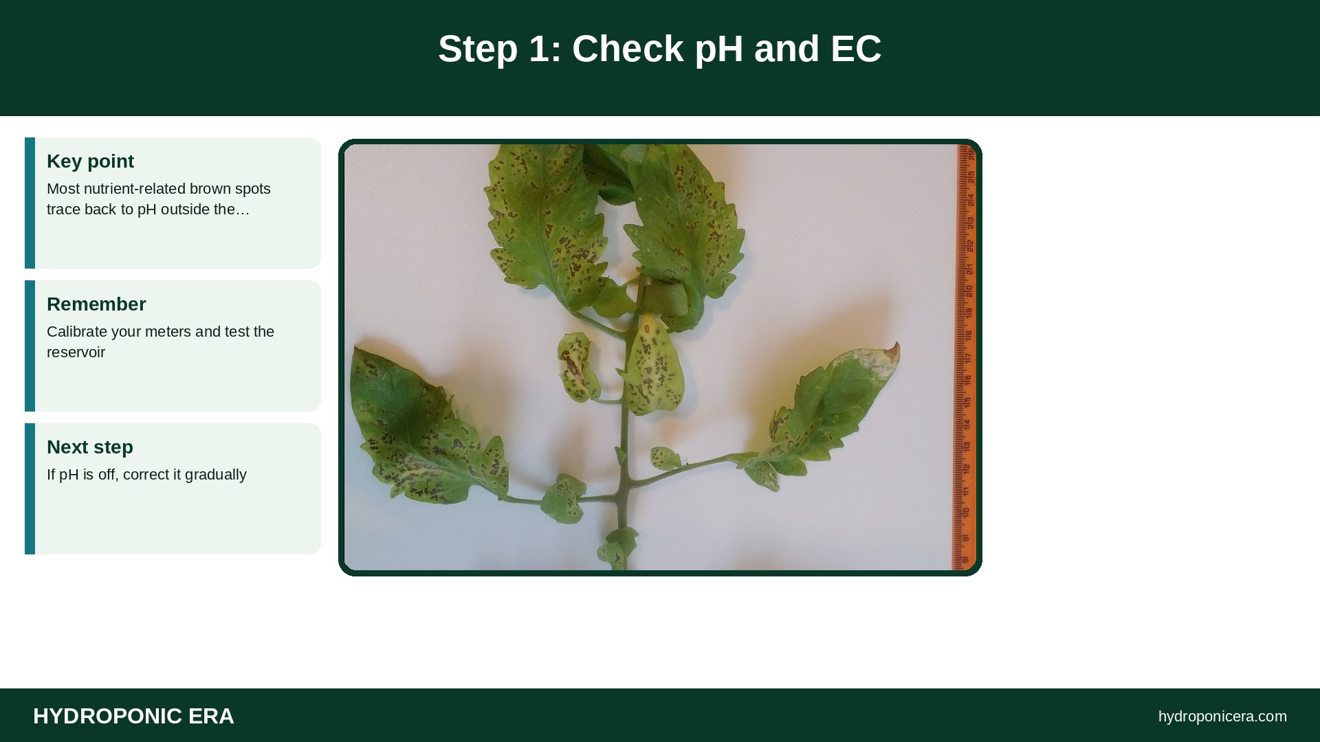 brown spots — Step 1: Check pH and EC