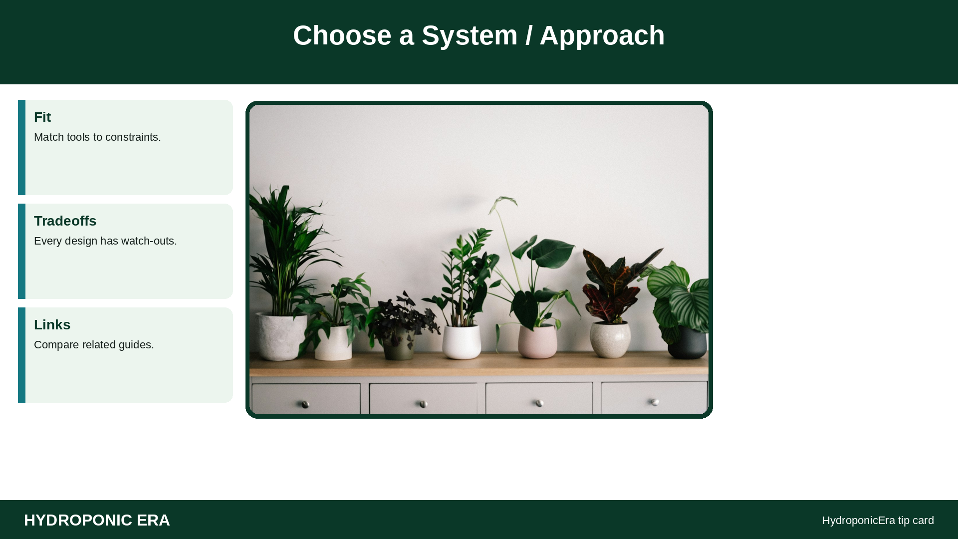 Choose a System / Approach — HydroponicEra tip card graphic