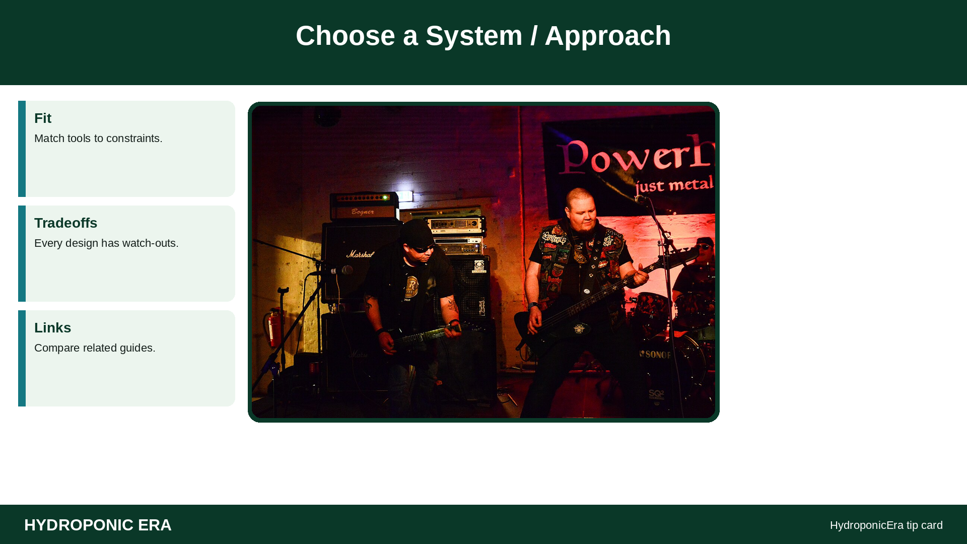 Choose a System / Approach — HydroponicEra tip card graphic