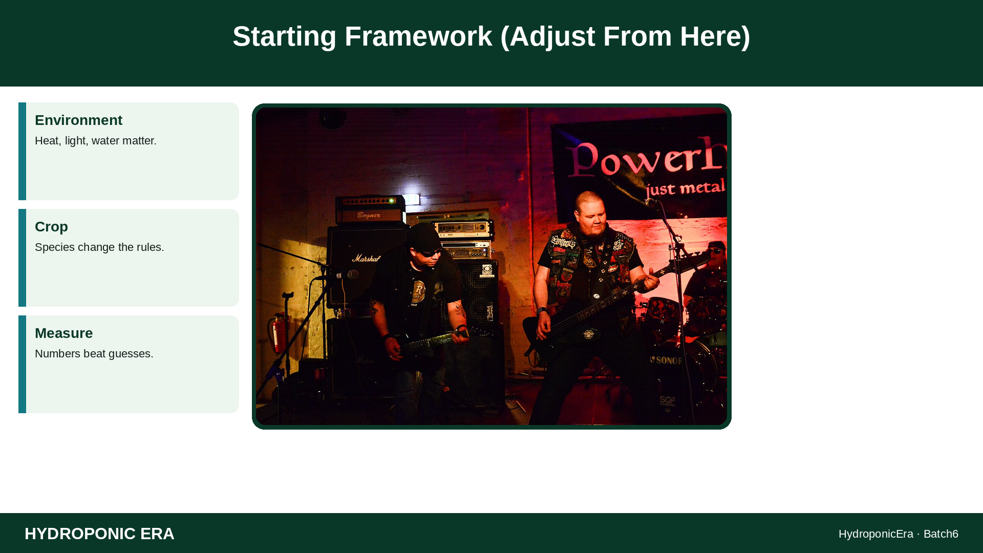 Starting Framework (Adjust From Here) — HydroponicEra tip card graphic