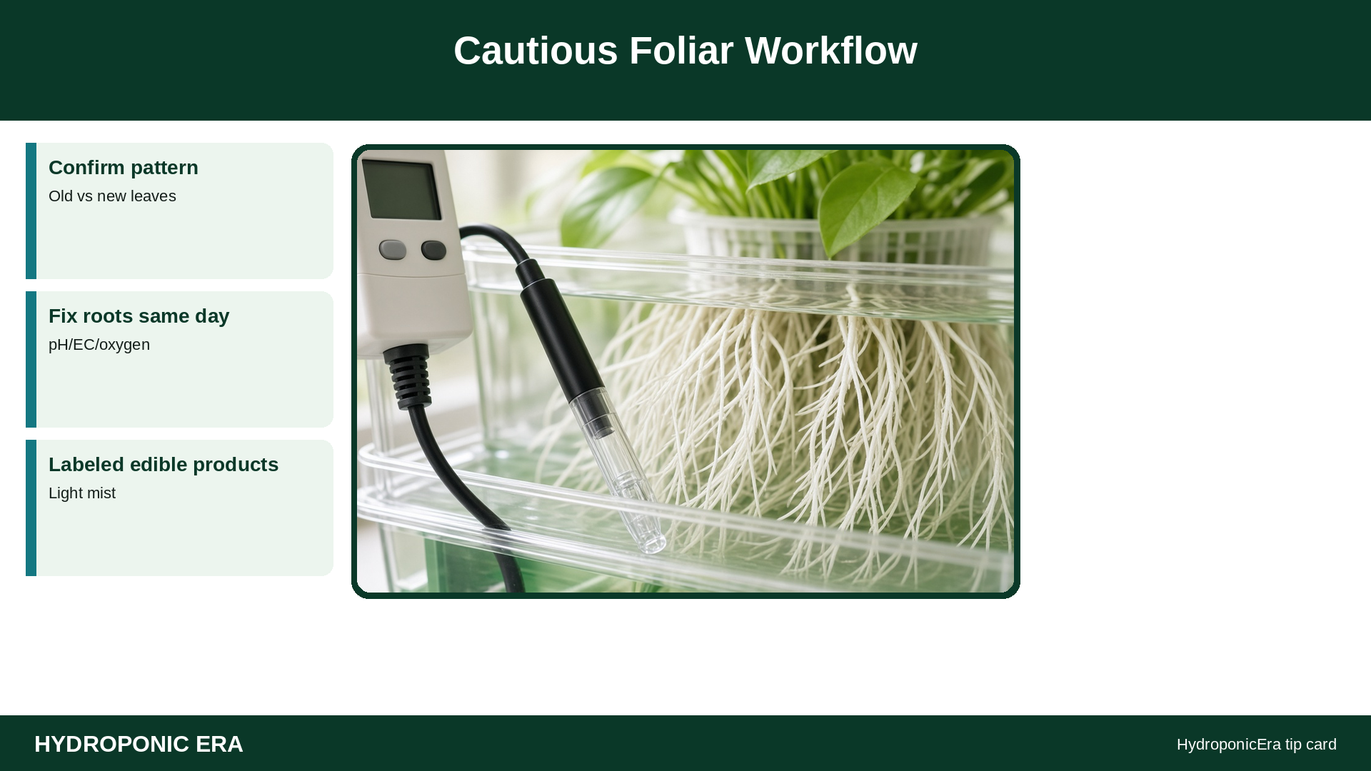 Cautious Foliar Workflow — HydroponicEra tip card graphic