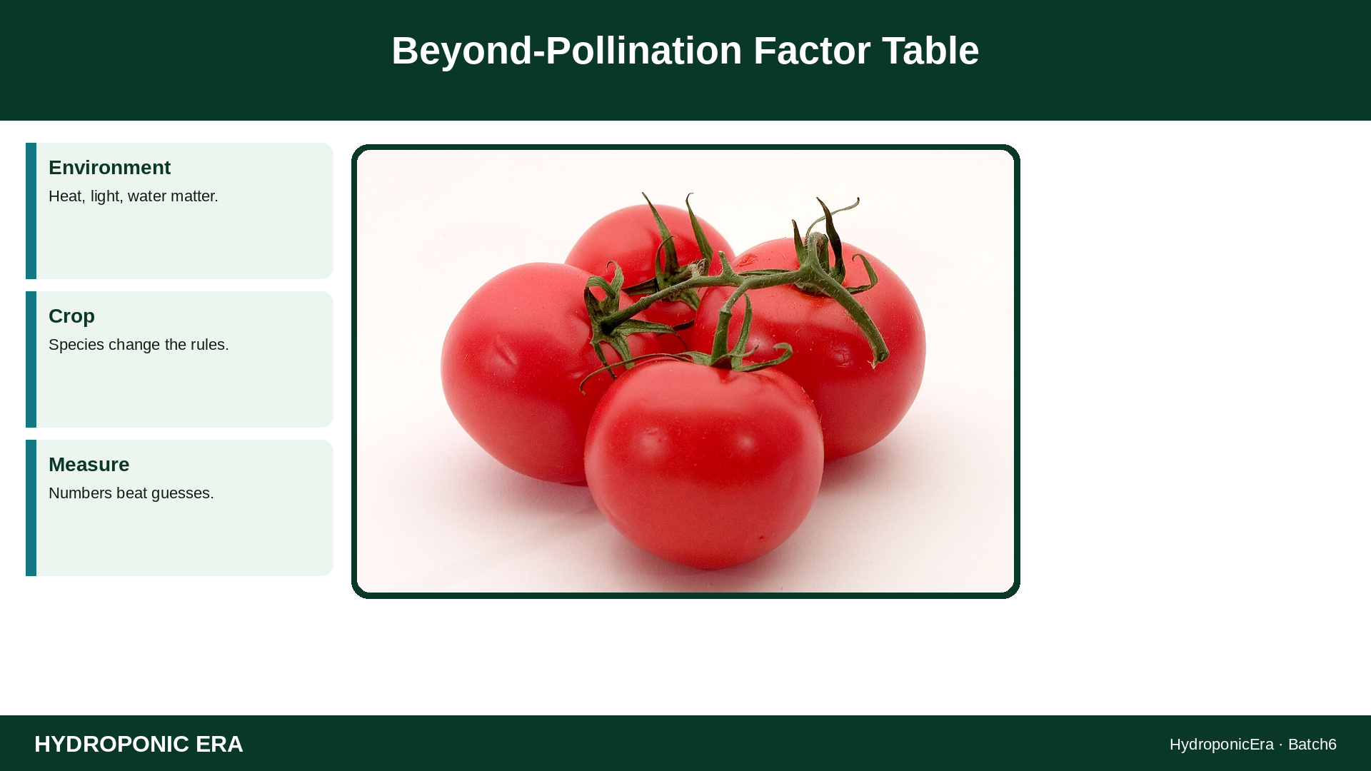 Beyond-Pollination Factor Table — HydroponicEra tip card graphic