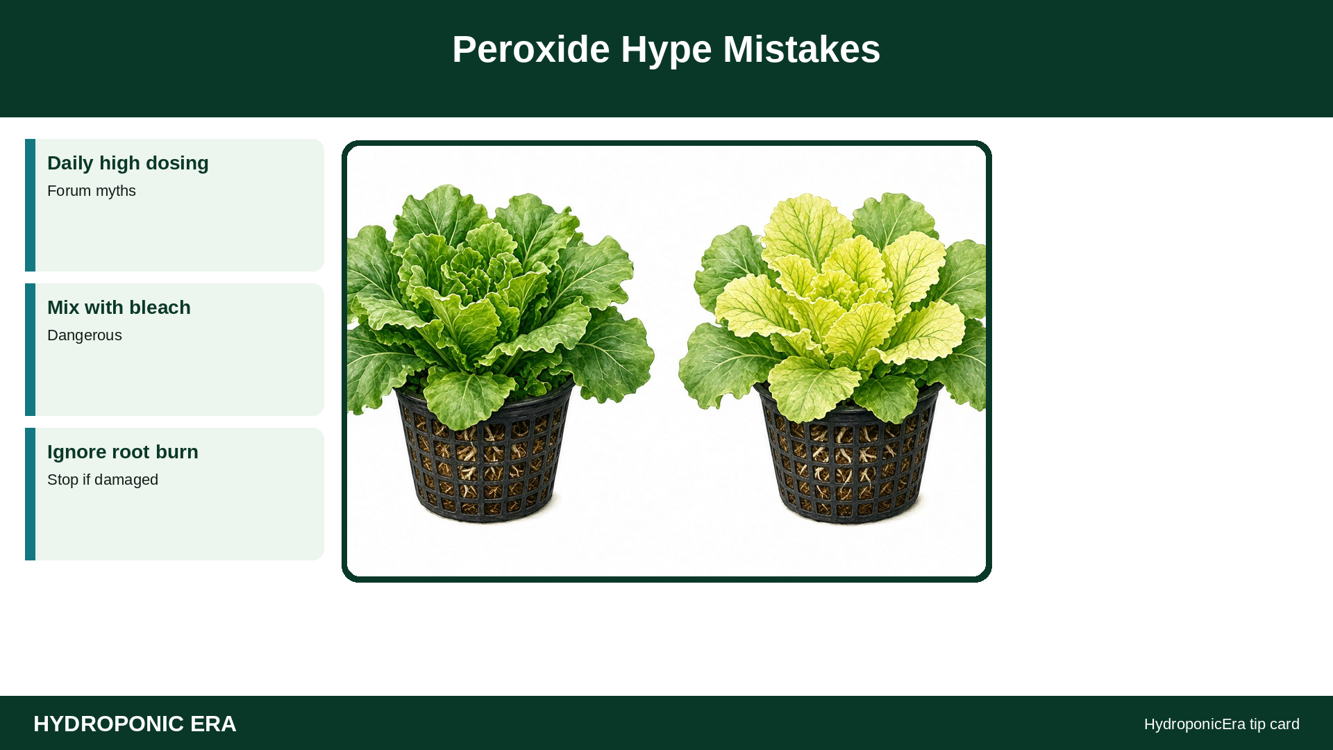 Peroxide Hype Mistakes — HydroponicEra tip card graphic