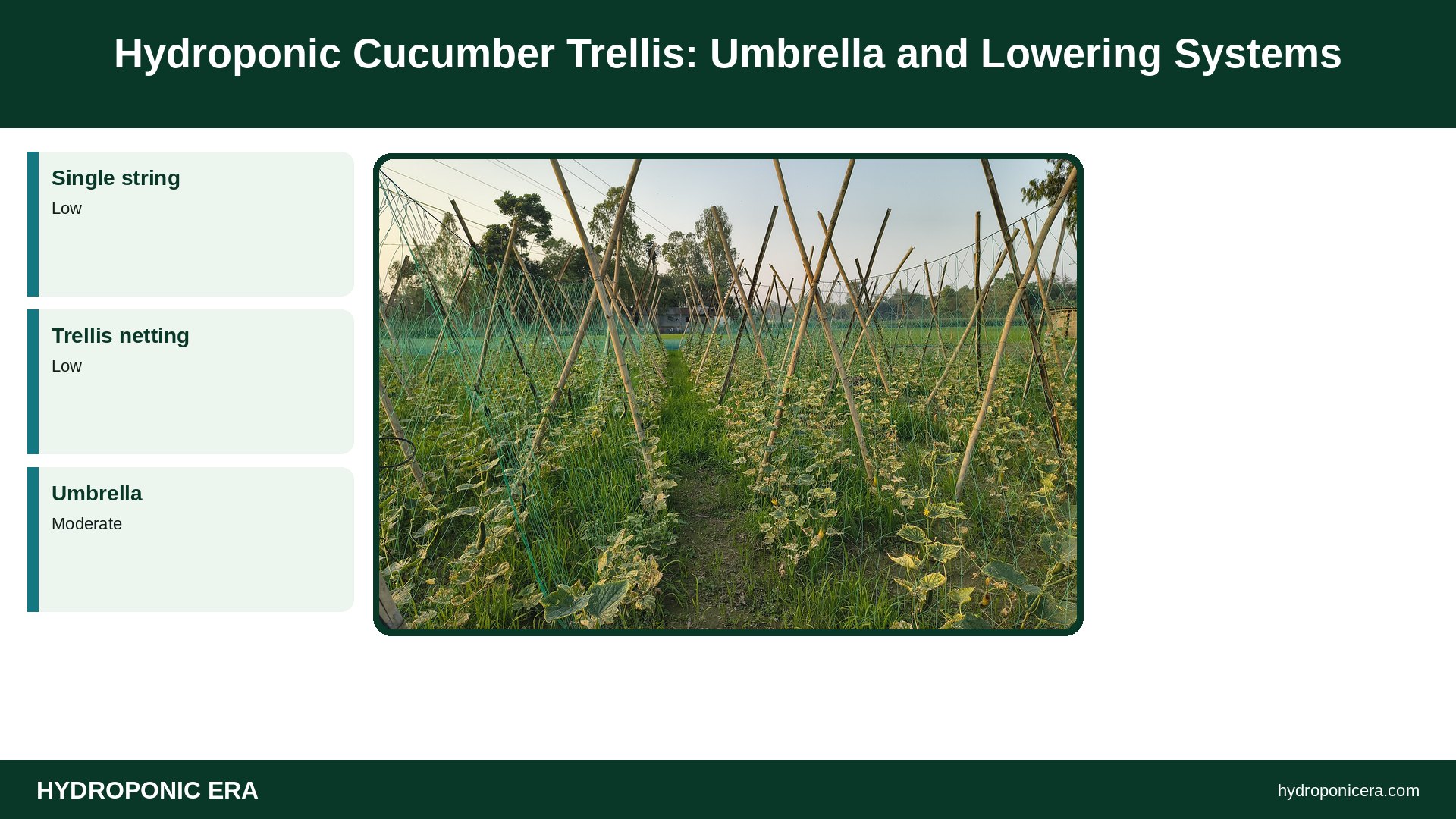 hydroponic cucumber trellis — Hydroponic Cucumber Trellis: Umbrella and Lowering Systems