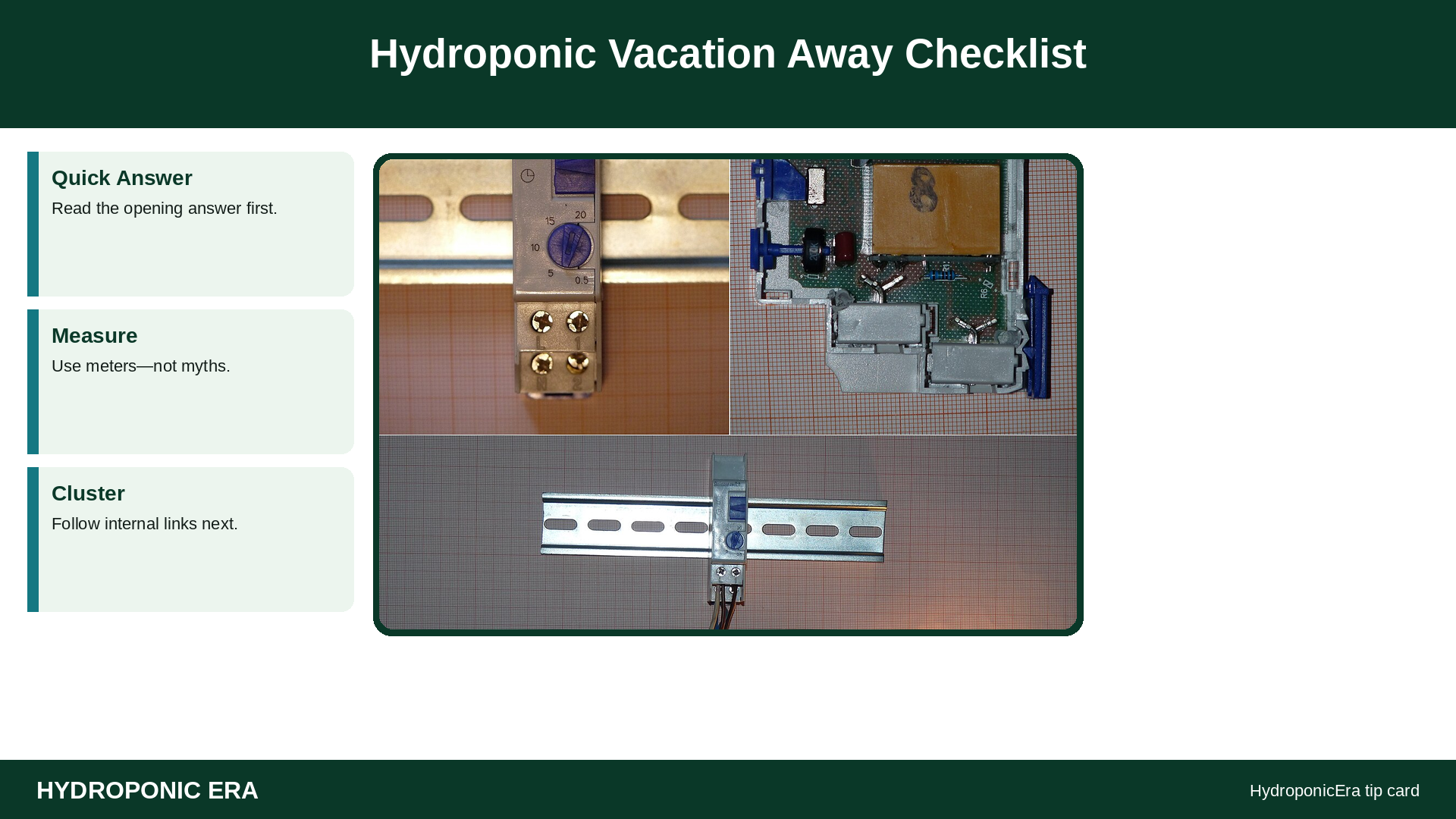 Hydroponic Vacation Away Checklist — HydroponicEra tip card graphic