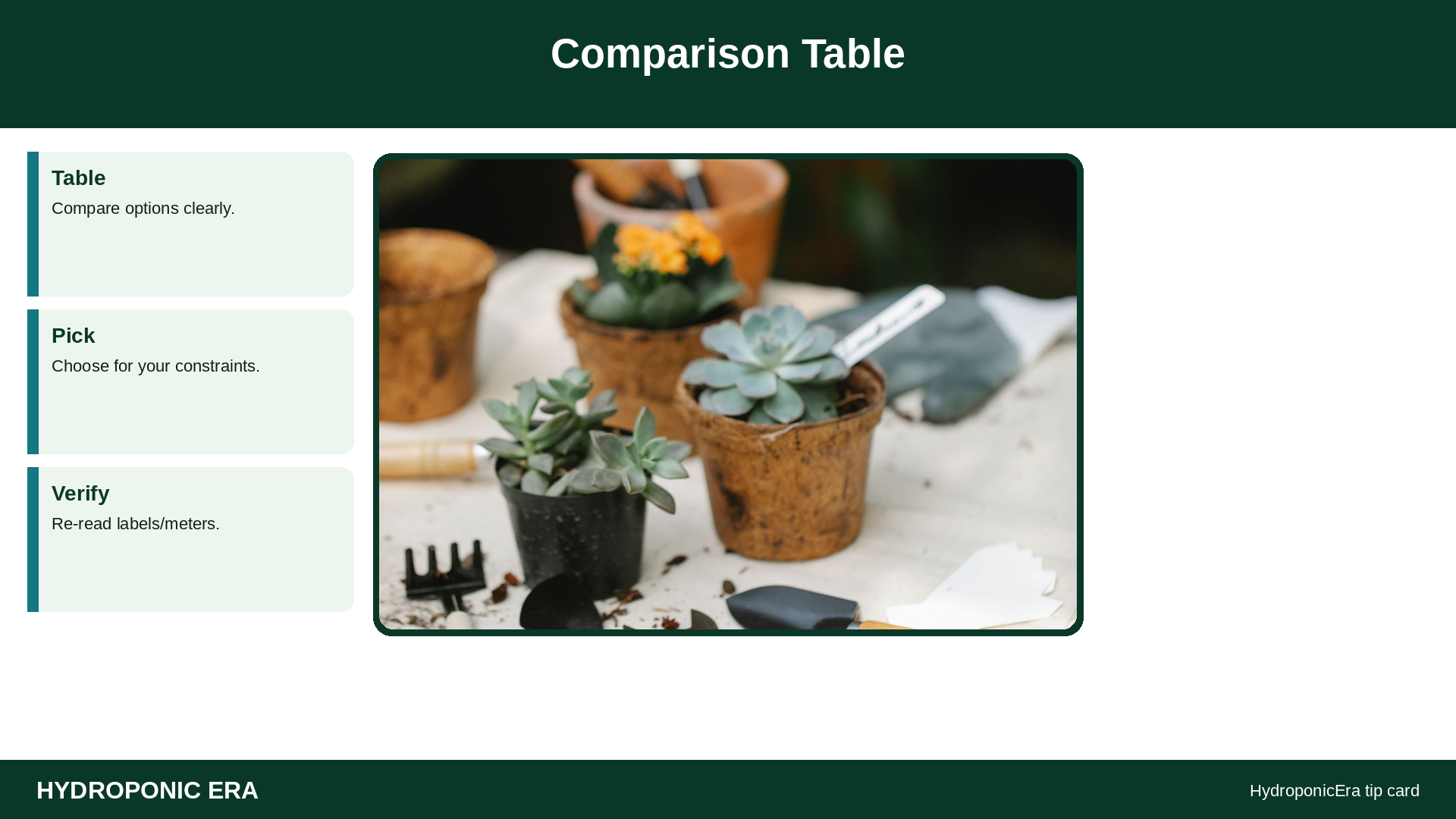 Comparison Table — HydroponicEra tip card graphic
