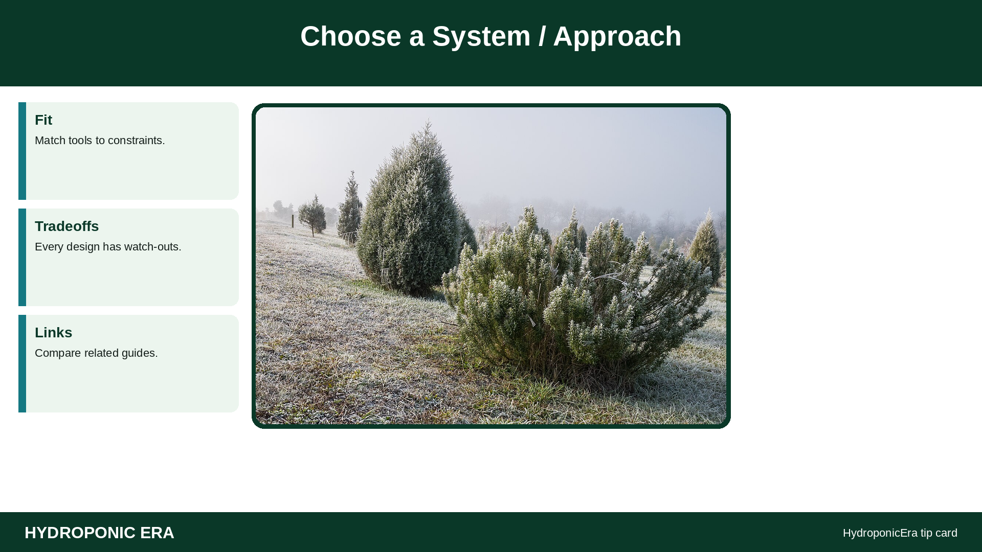 Choose a System / Approach — HydroponicEra tip card graphic