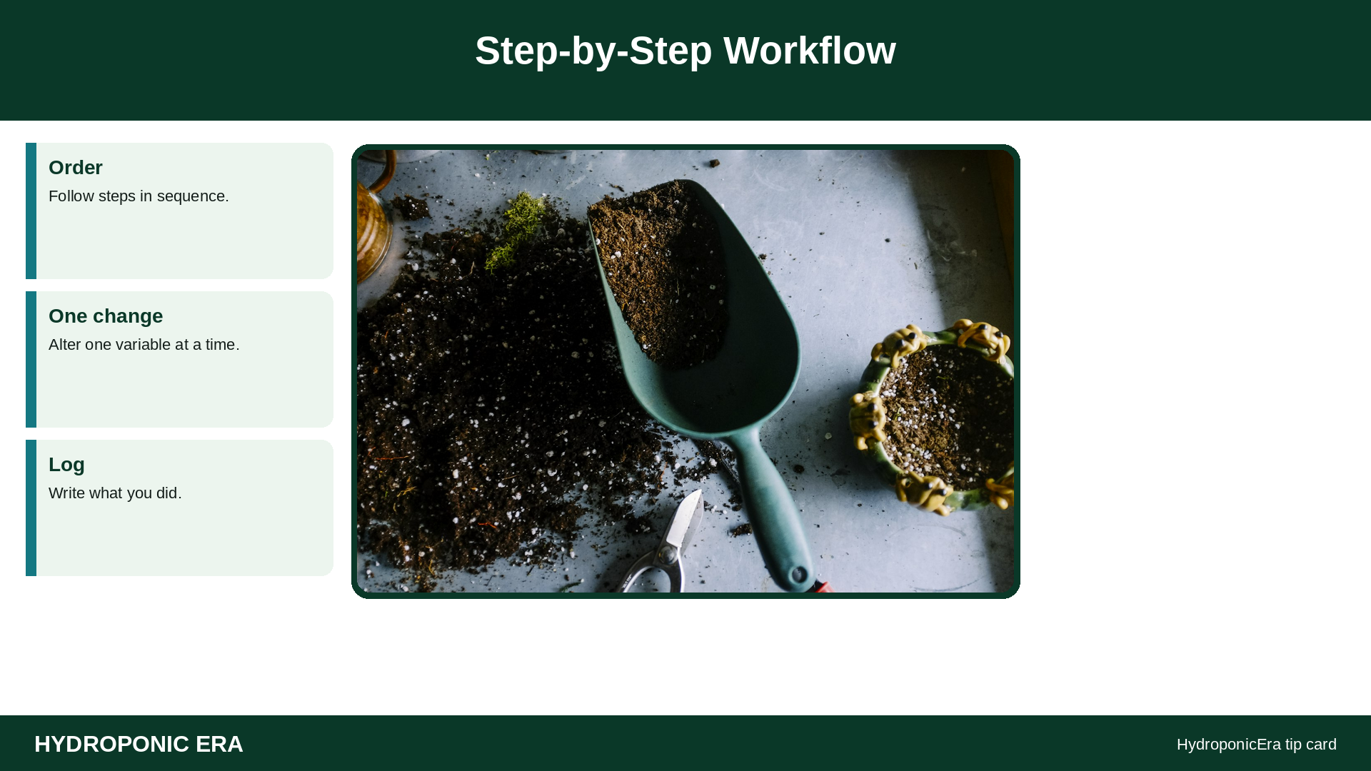 Step-by-Step Workflow — HydroponicEra tip card graphic