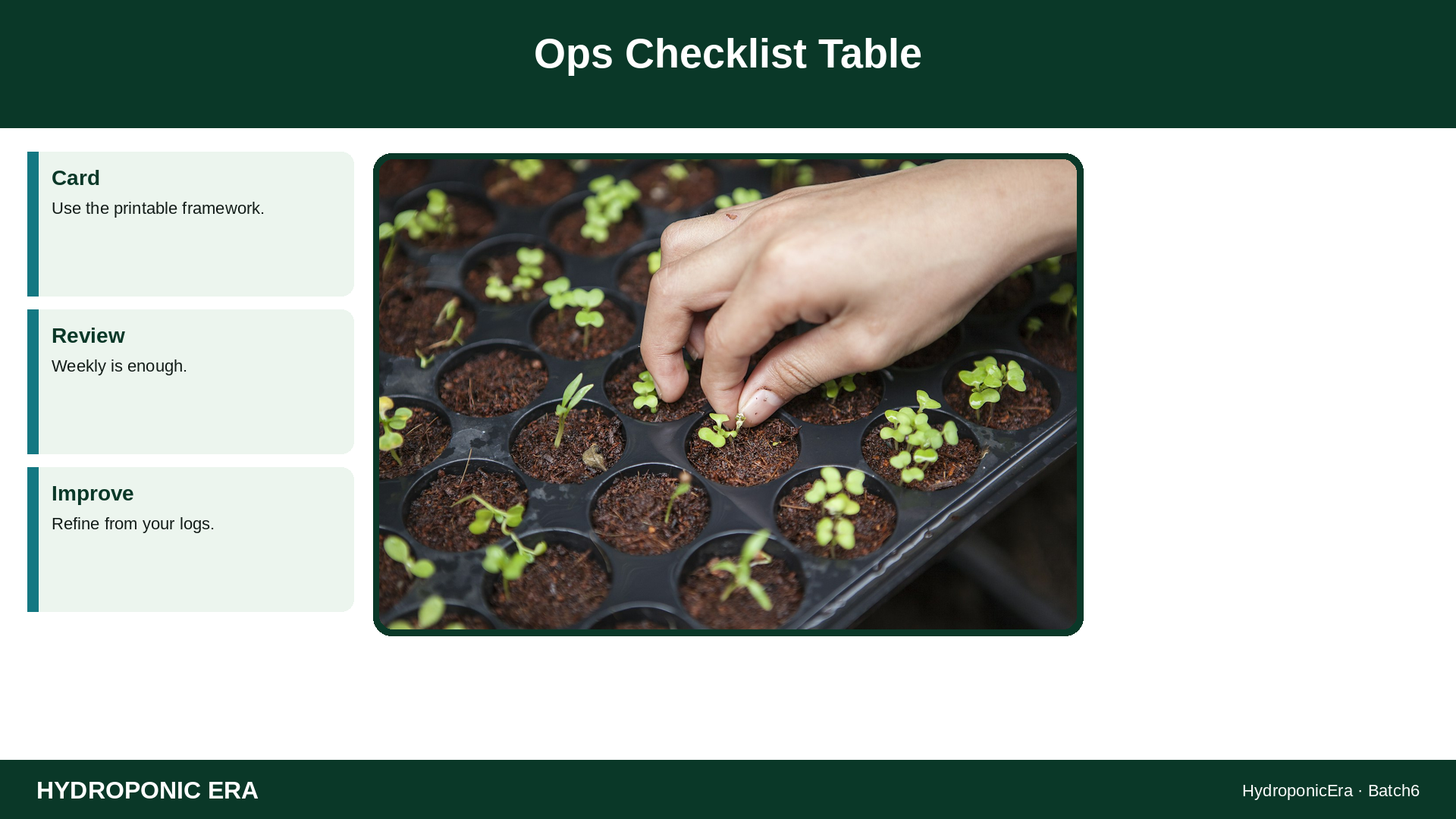 Ops Checklist Table — HydroponicEra tip card graphic