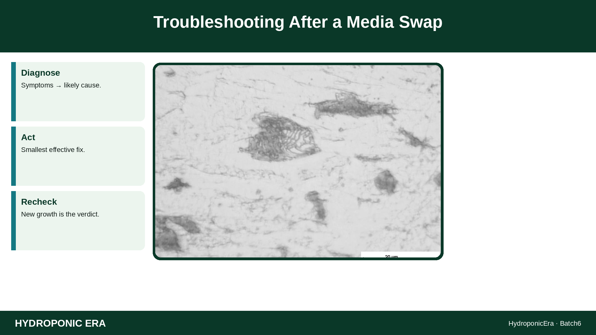 Troubleshooting After a Media Swap — HydroponicEra tip card graphic