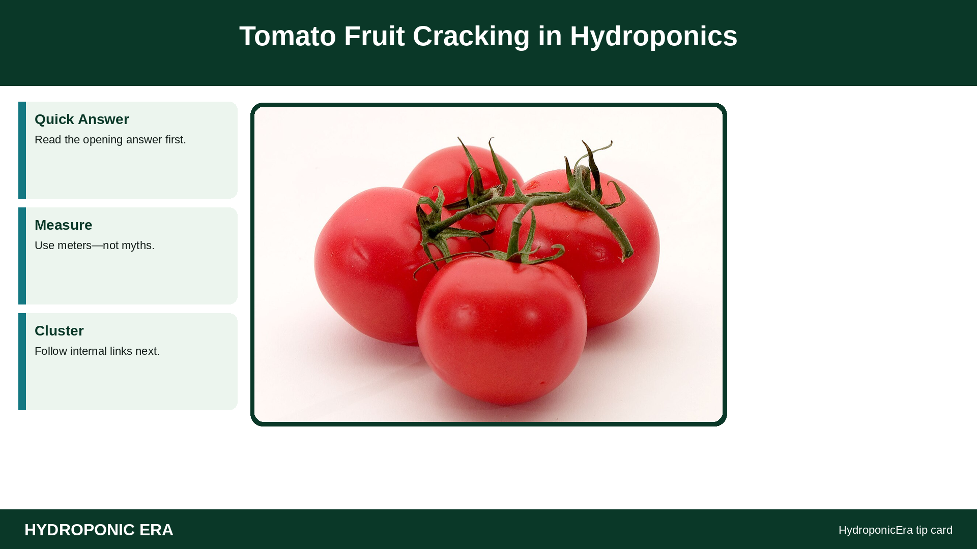Tomato Fruit Cracking in Hydroponics — HydroponicEra tip card graphic